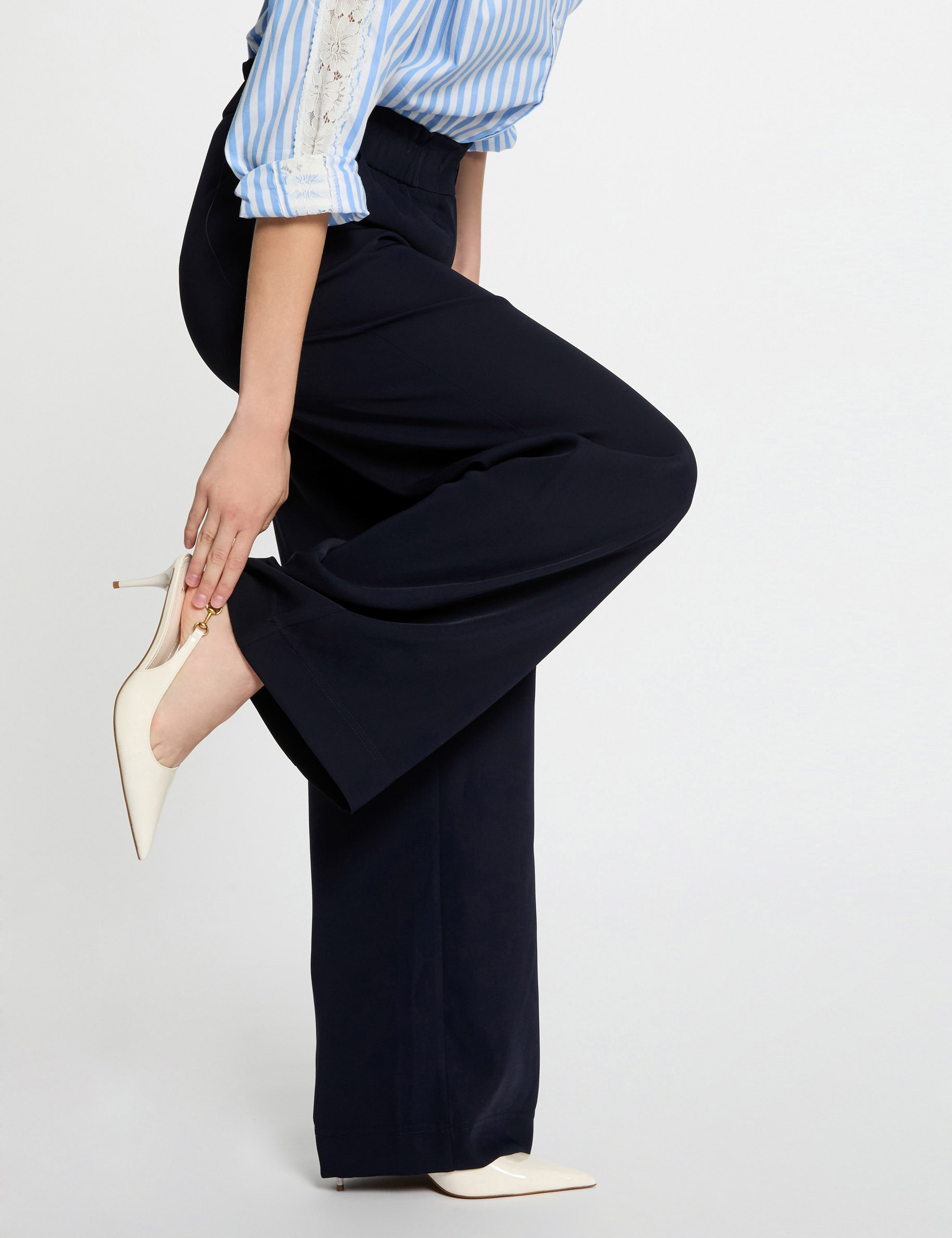 Wide leg trousers navy blue women
