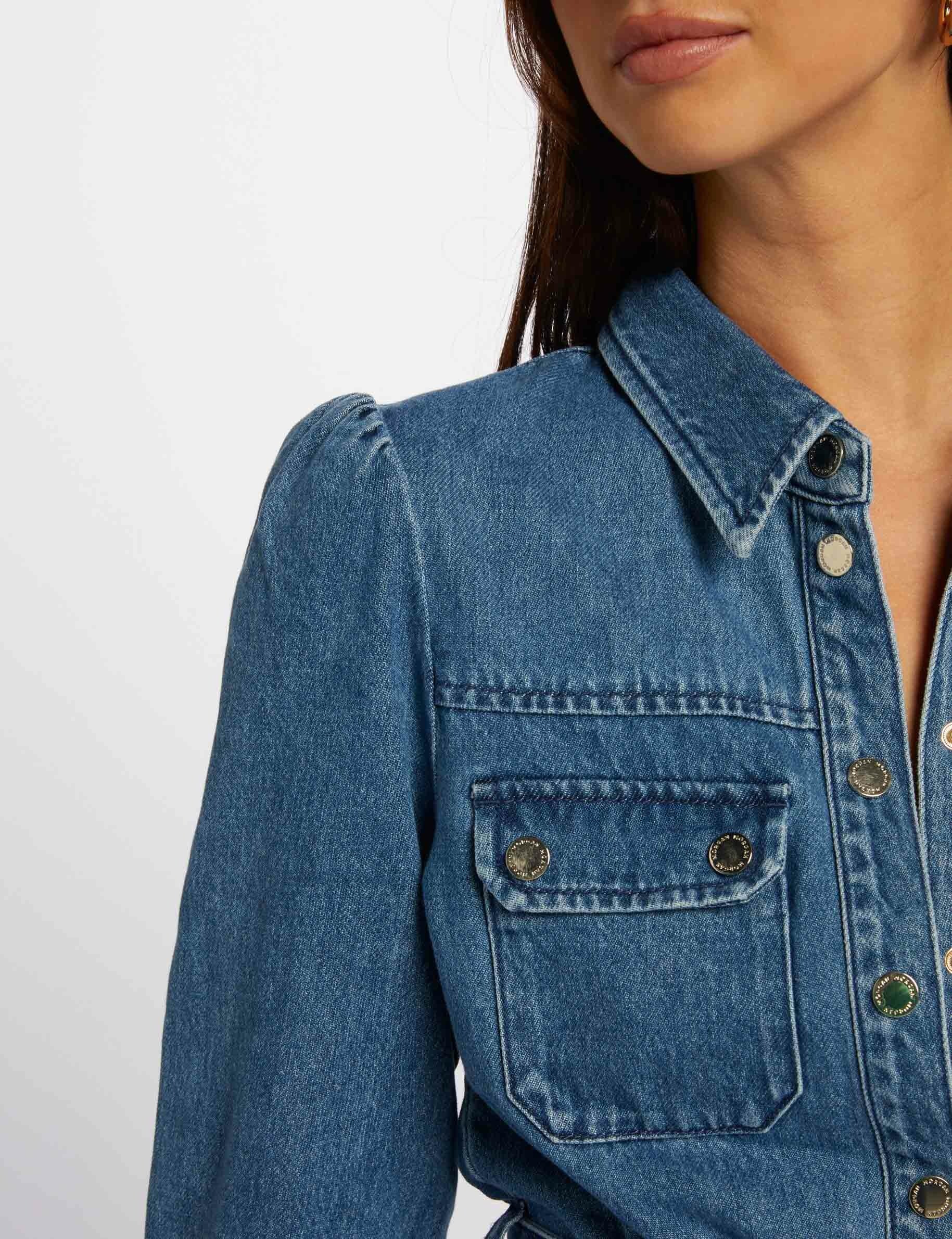 a line denim shirt dress stone denim women A-line denim shirt dress stone denim women