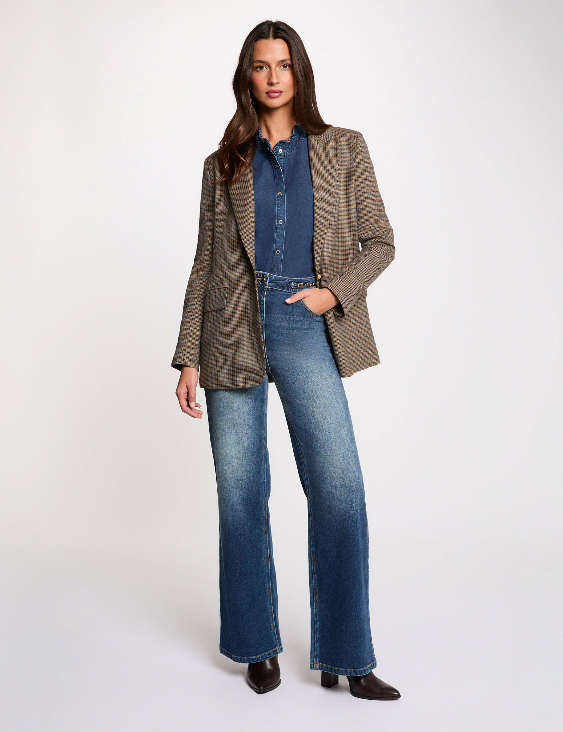 High-waisted wide-leg jeans denim stone women