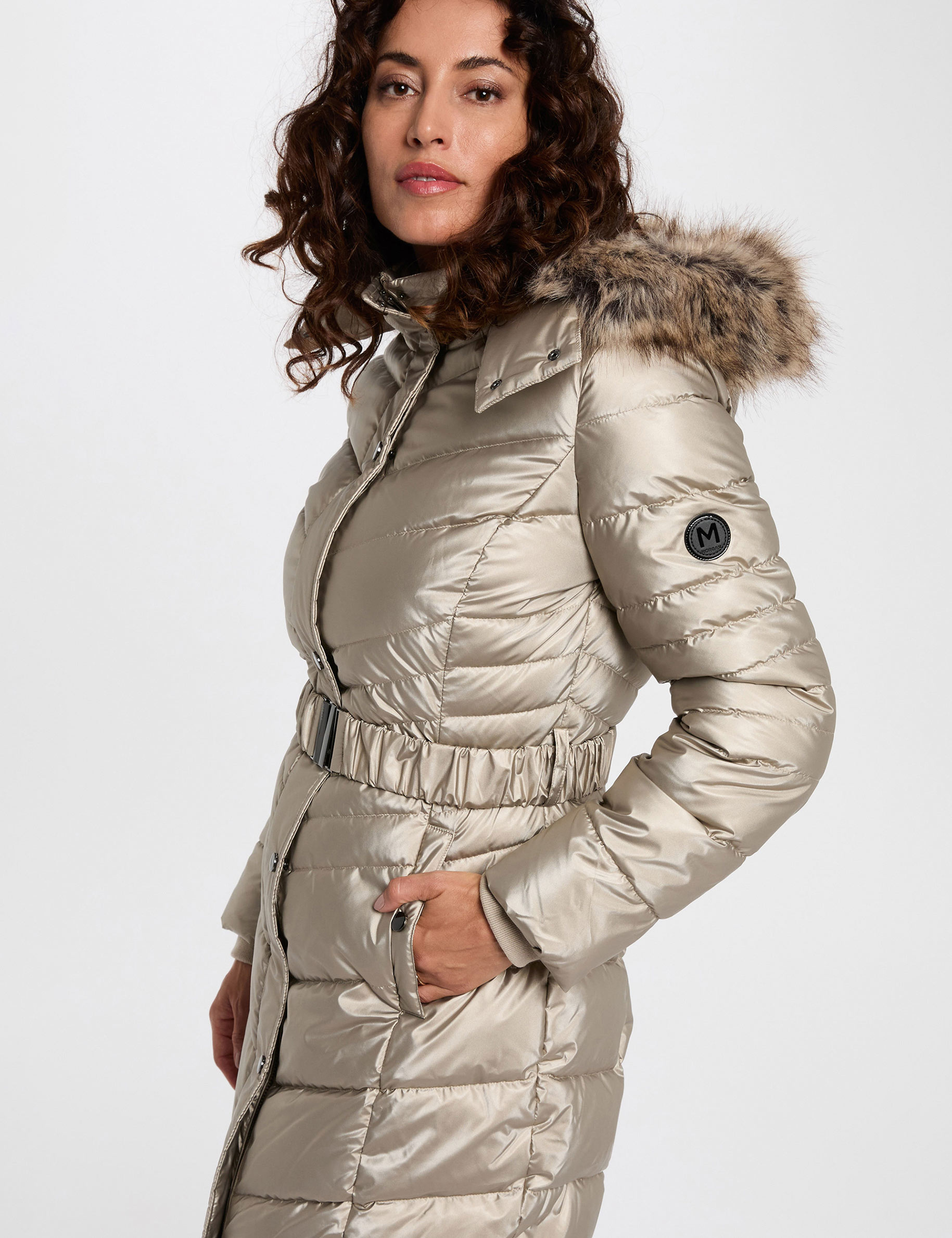 fitted mid length puffer jacket gold yellow women Fitted mid-length puffer jacket gold yellow women