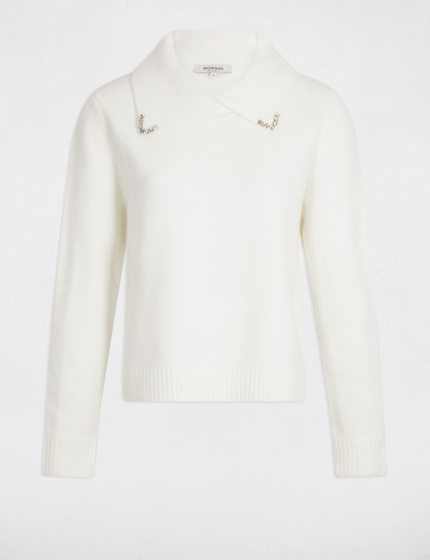 Sweater with a folded collar ivory women