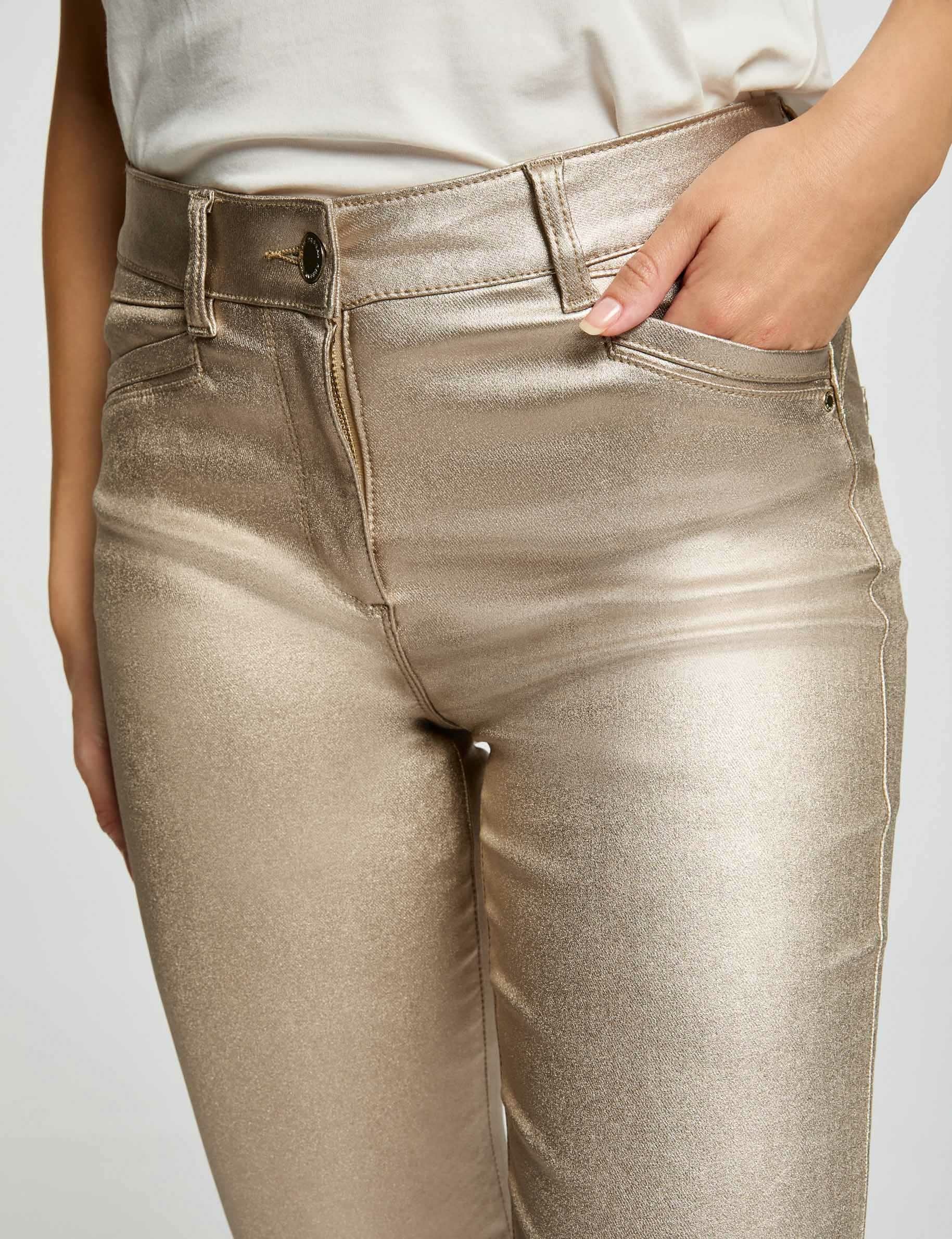 fitted trousers wet effect gold women Fitted trousers wet effect gold women