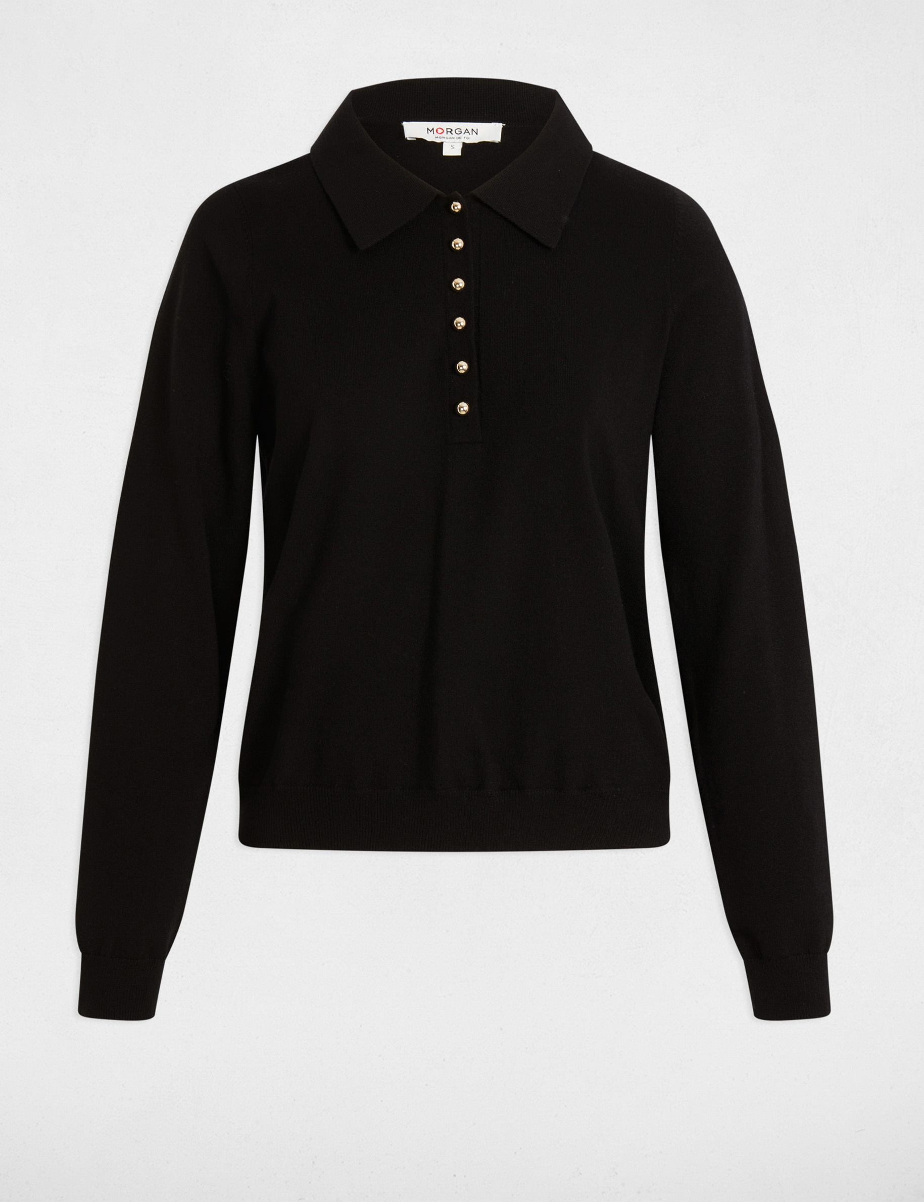 Pull col polo manches longues noir femme