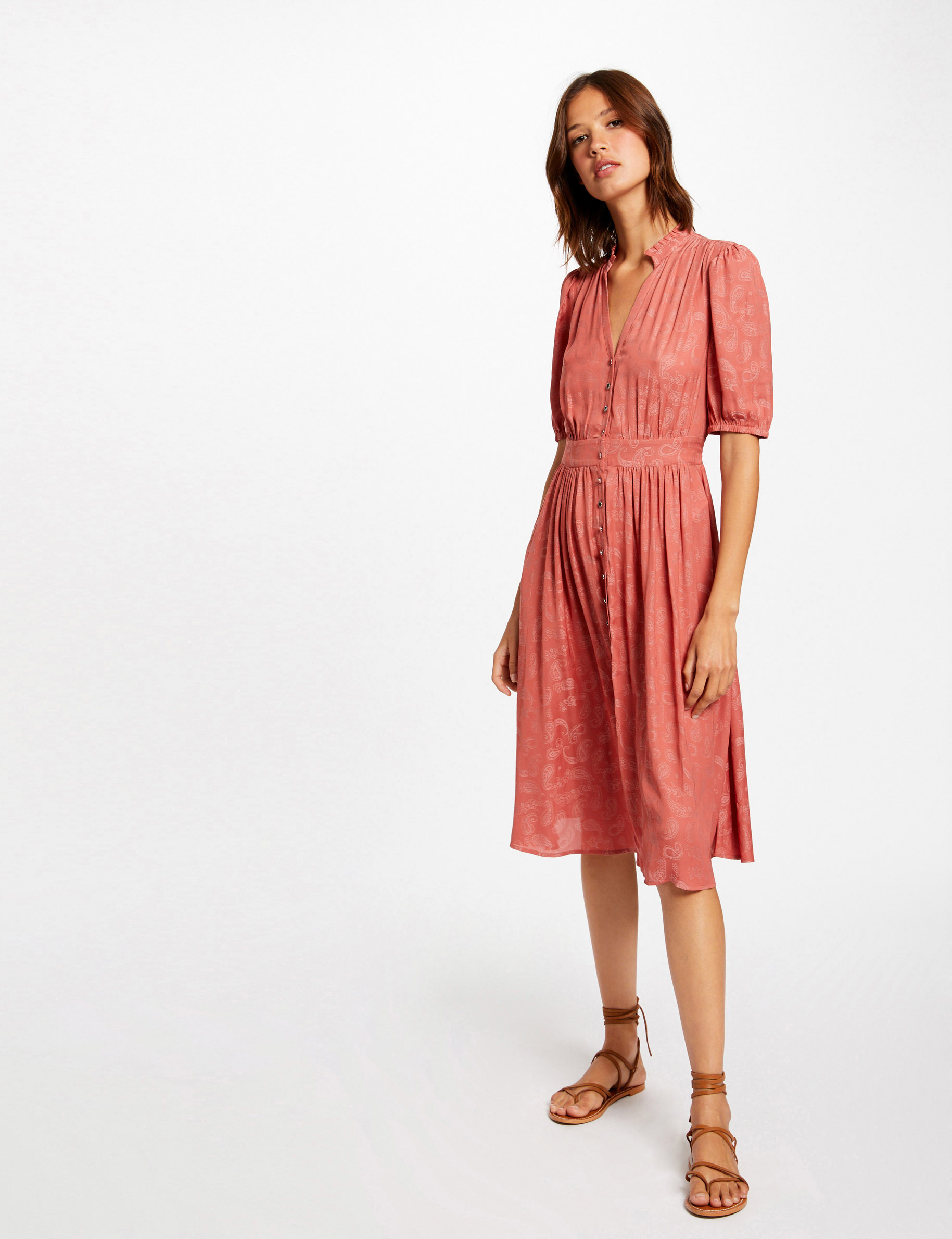 Straight dress with paisley print rust ladies'