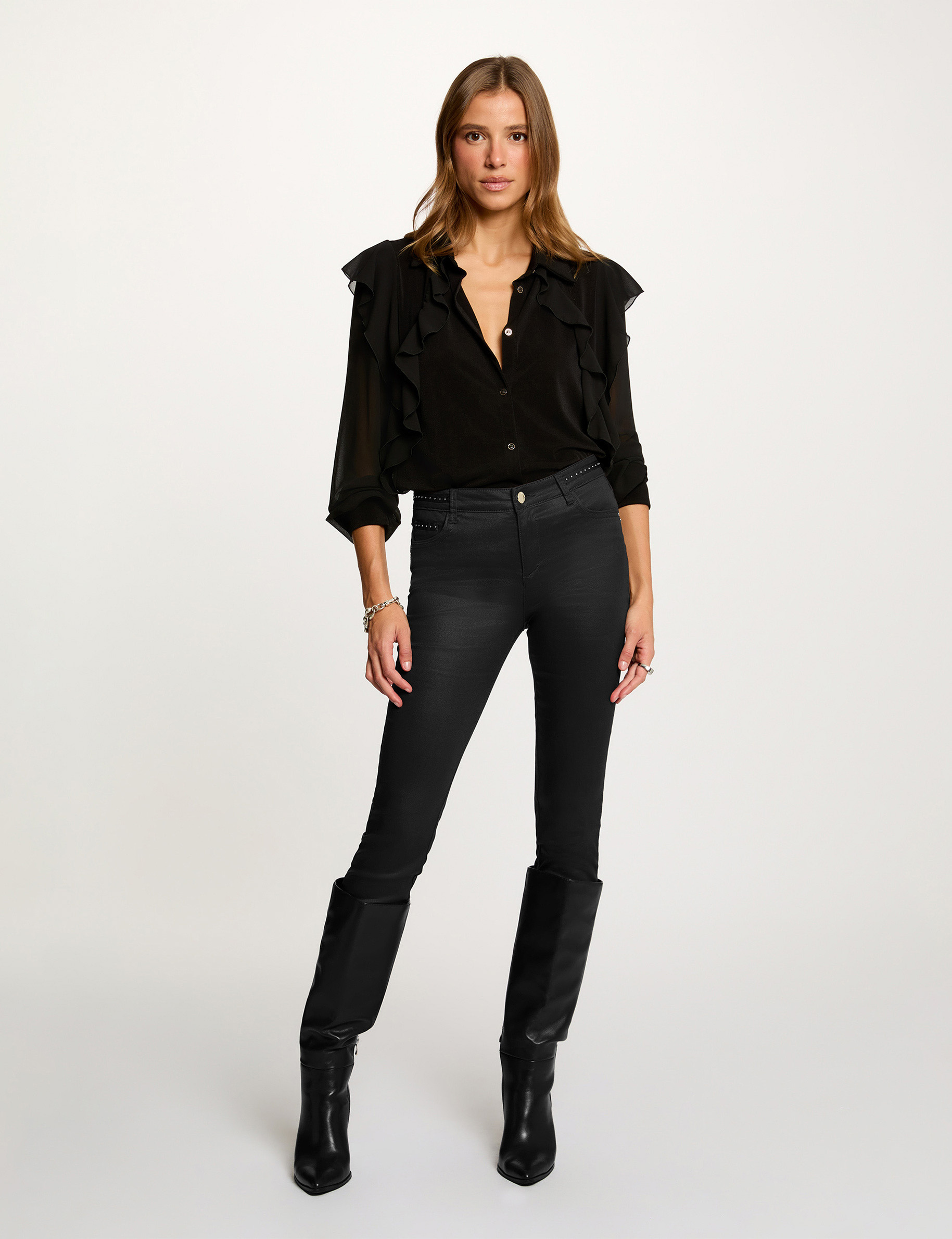 Buttoned voile t-shirt black women