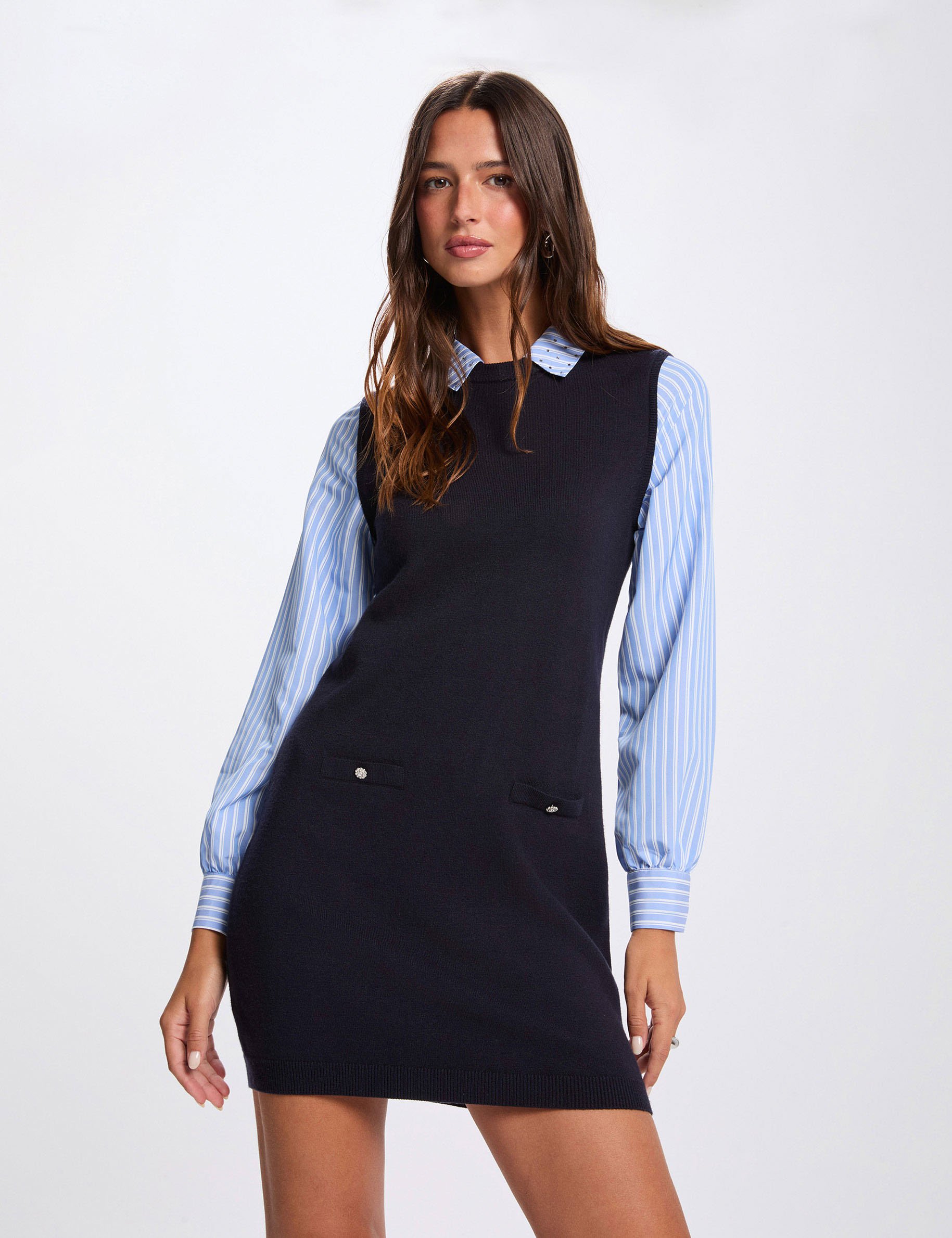 Fitted short dress navy blue women
