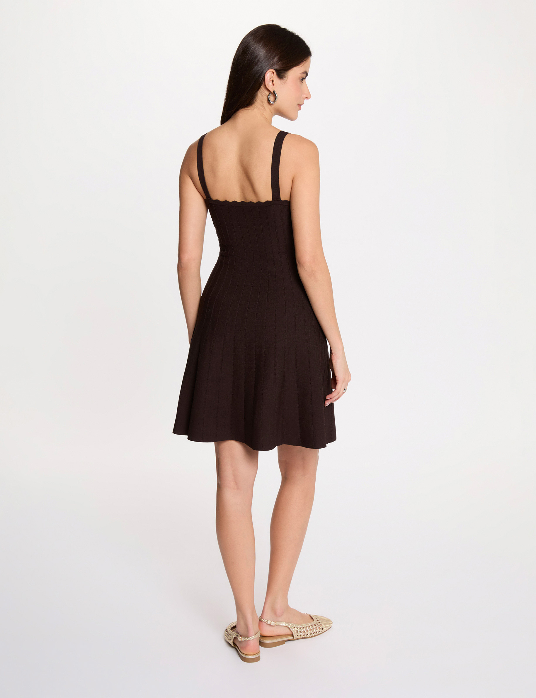 A-line mini knitted dress dark brown women