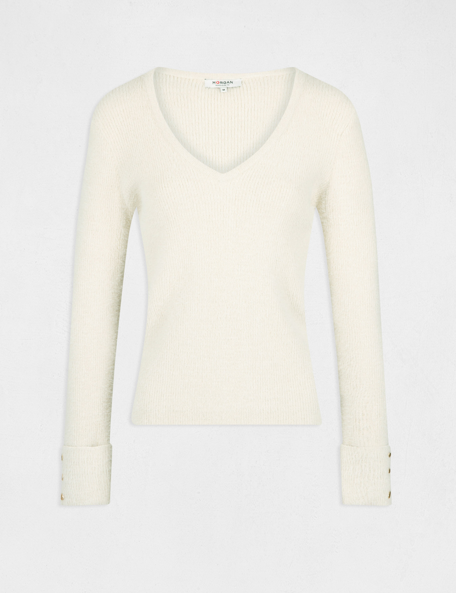 Long-sleeved jumper with V-neck ivory ladies'