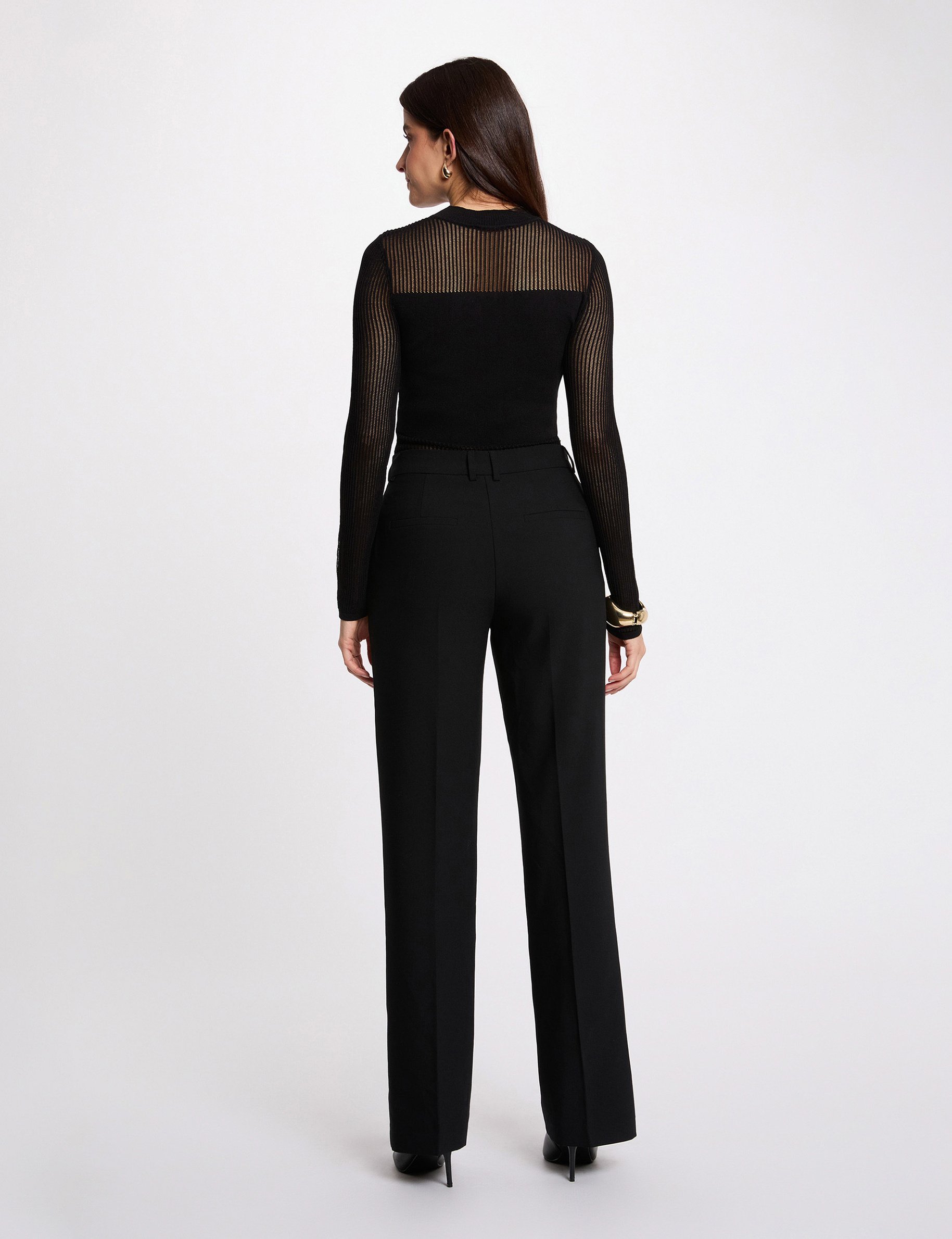 High neck openwork sweater black women