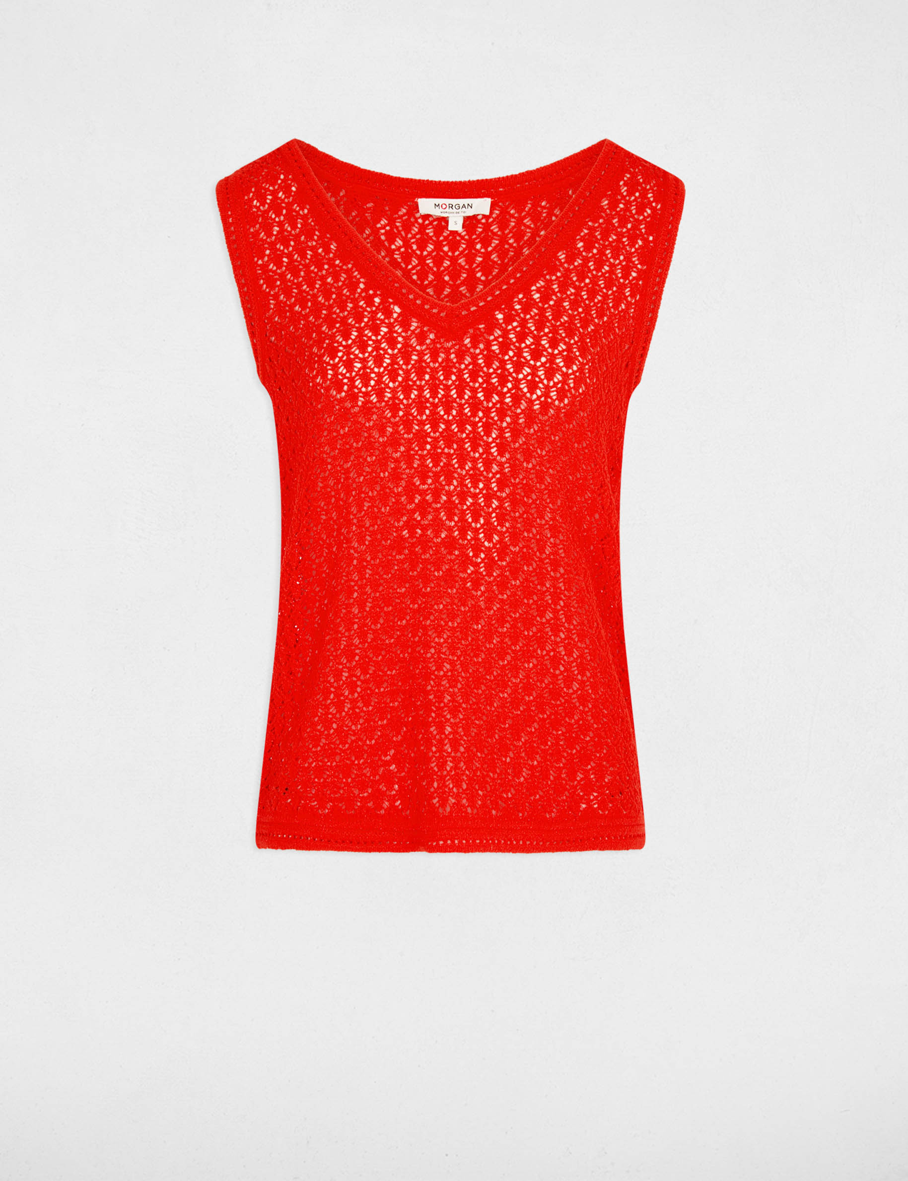 Crochet top with v-neck bright red women