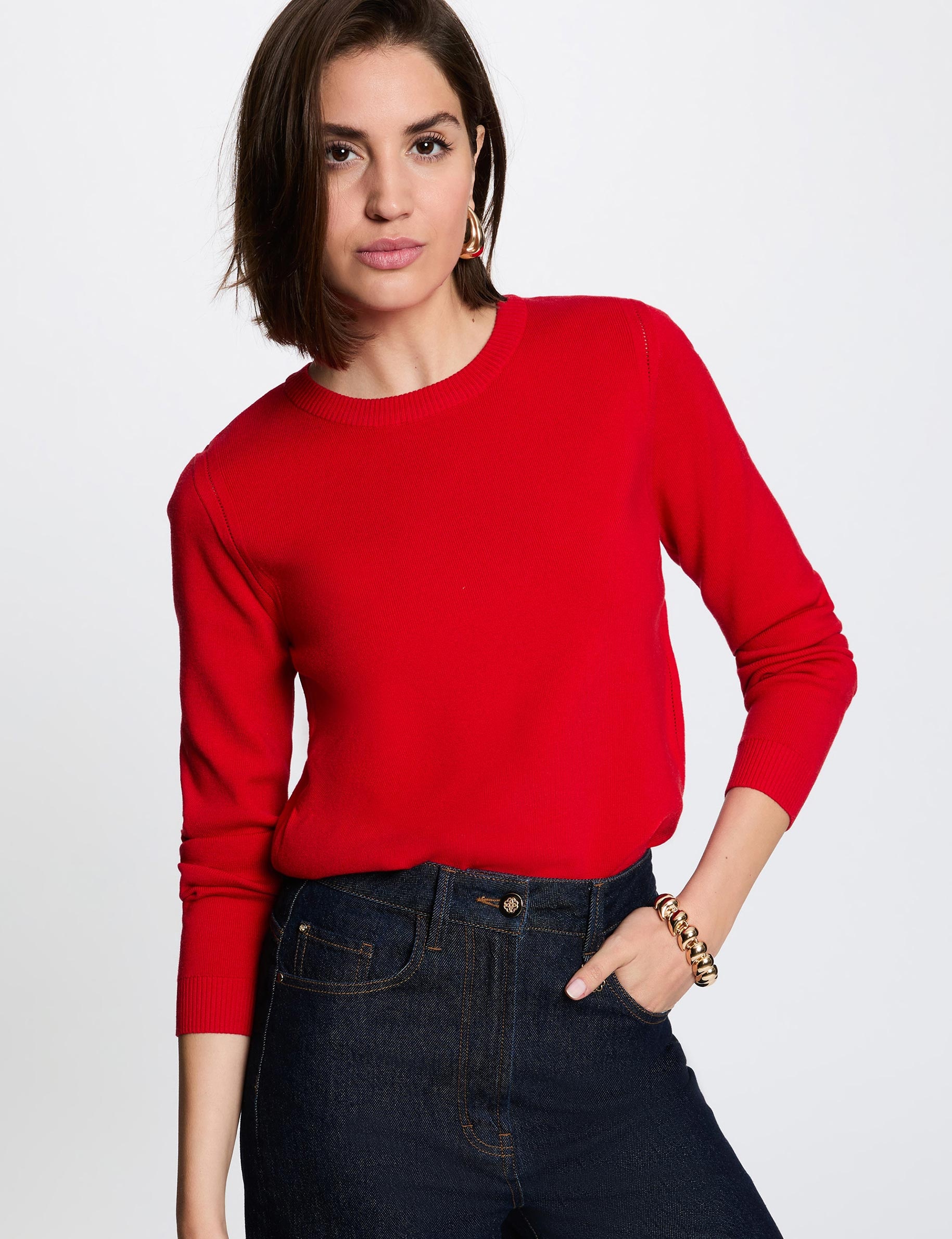 Textured knit sweater red women