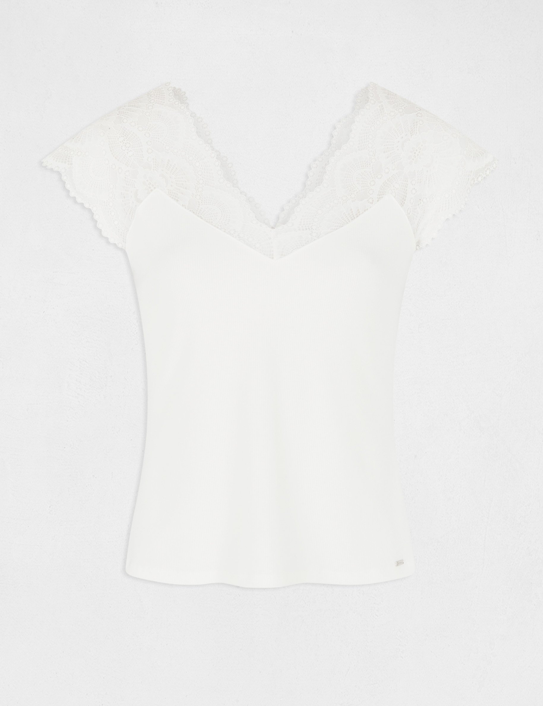T-shirt manches courtes &agrave; dentelle ivoire femme