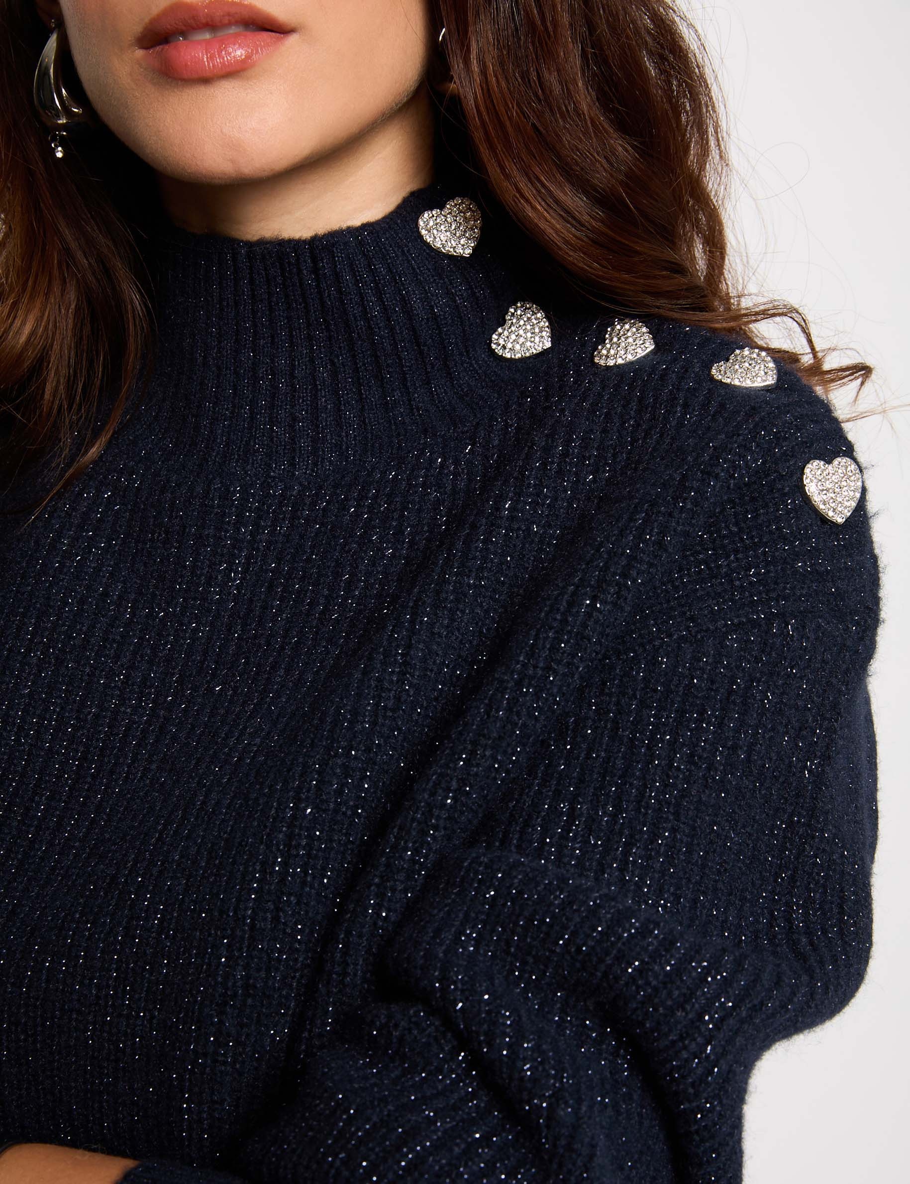 Long-sleeved jumper with buttons navy blue women