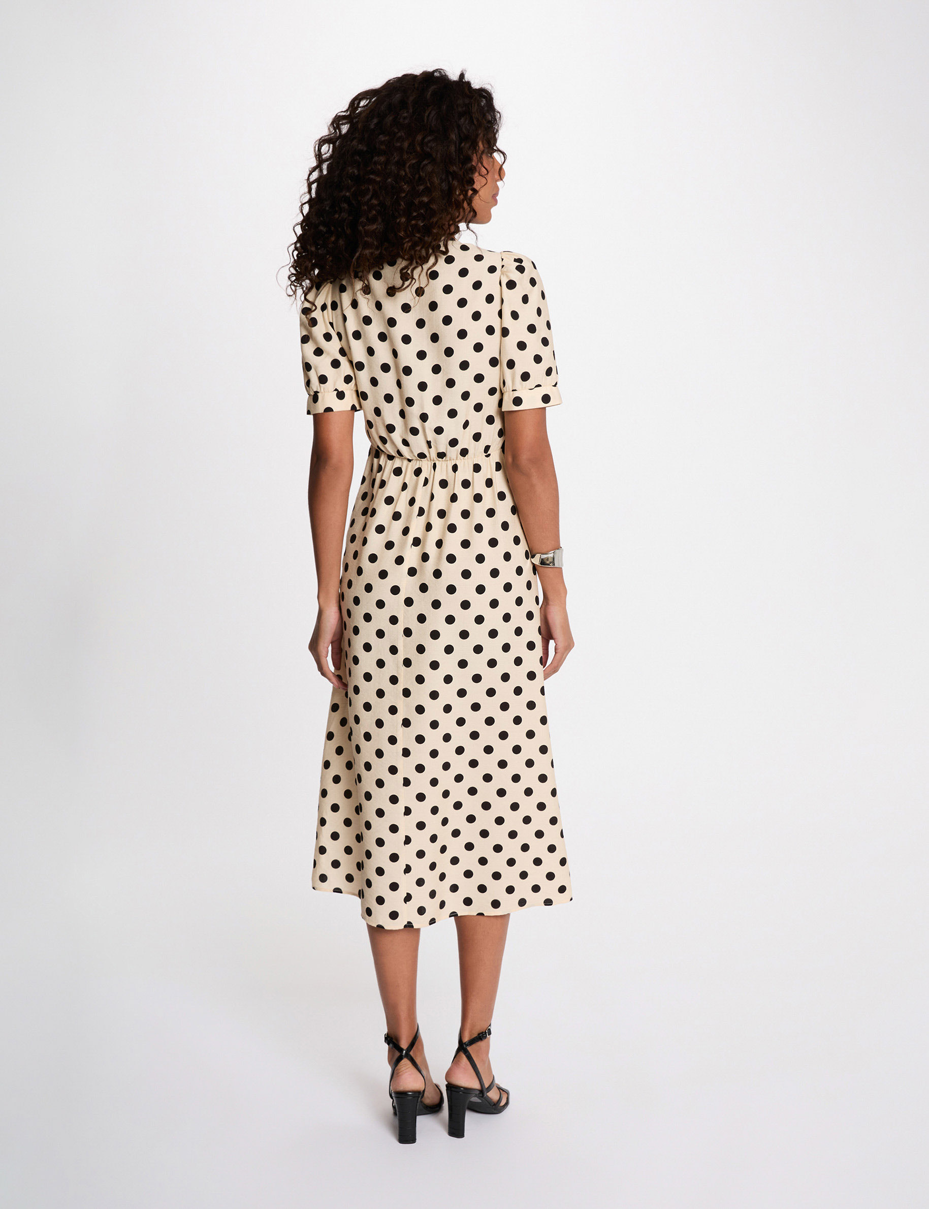 Mid-length dress with puff sleeves multicolor women