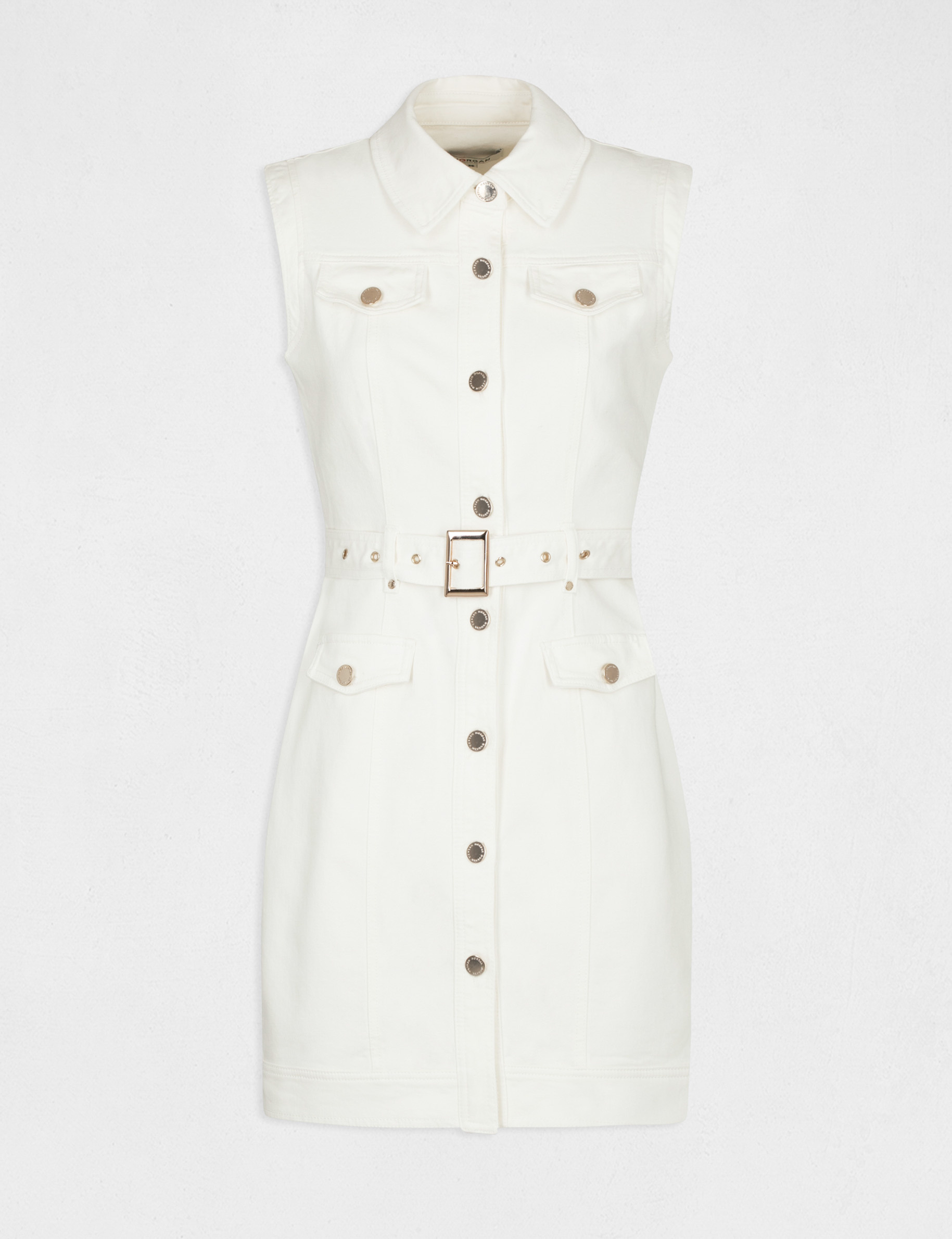 Straight belted denim dress ecru ladies'