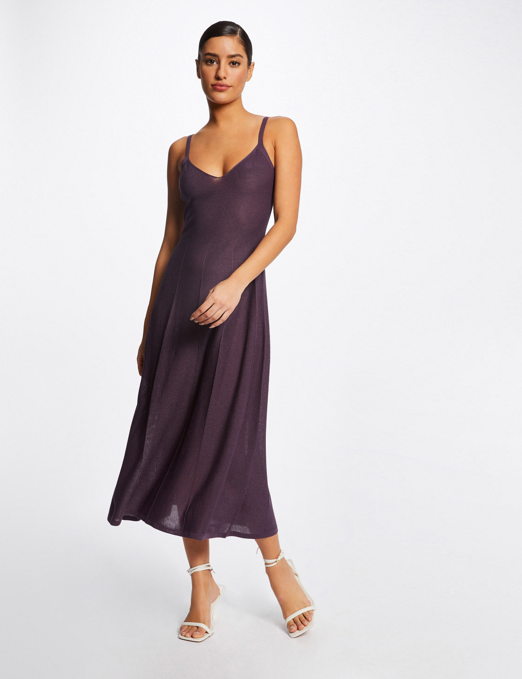 Midi A-line jumper dress thin straps plum ladies' Midi A-line jumper dress thin straps plum ladies'