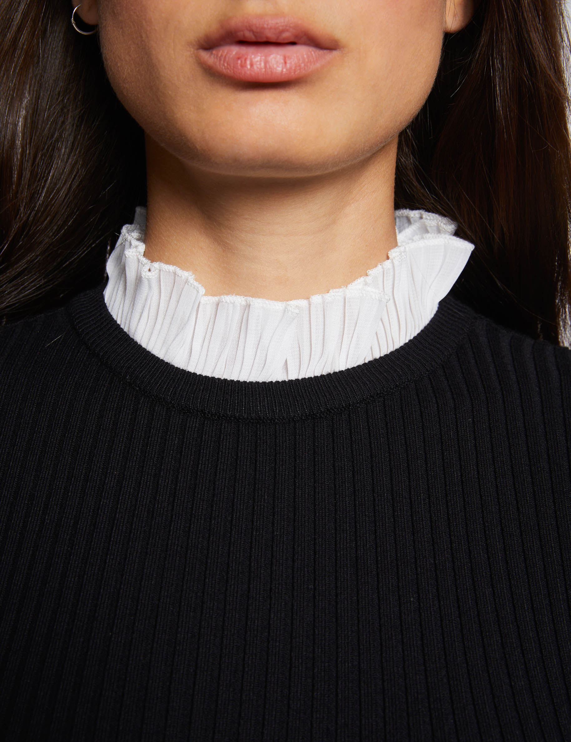 Long-sleeved jumper with pleated collar black women