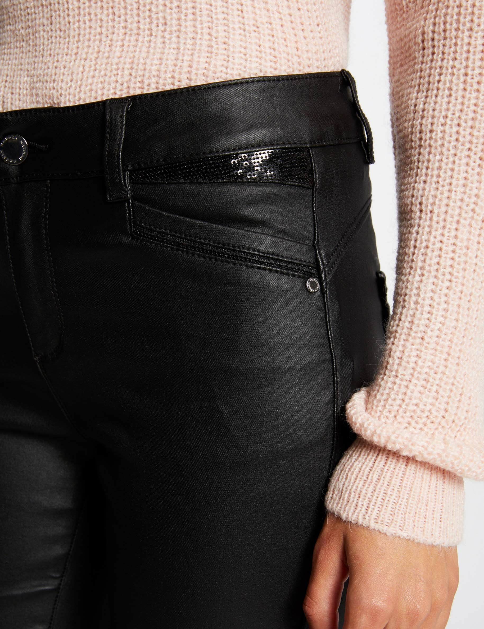 Skinny trousers with wet effect black ladies' Skinny trousers with wet effect black ladies'