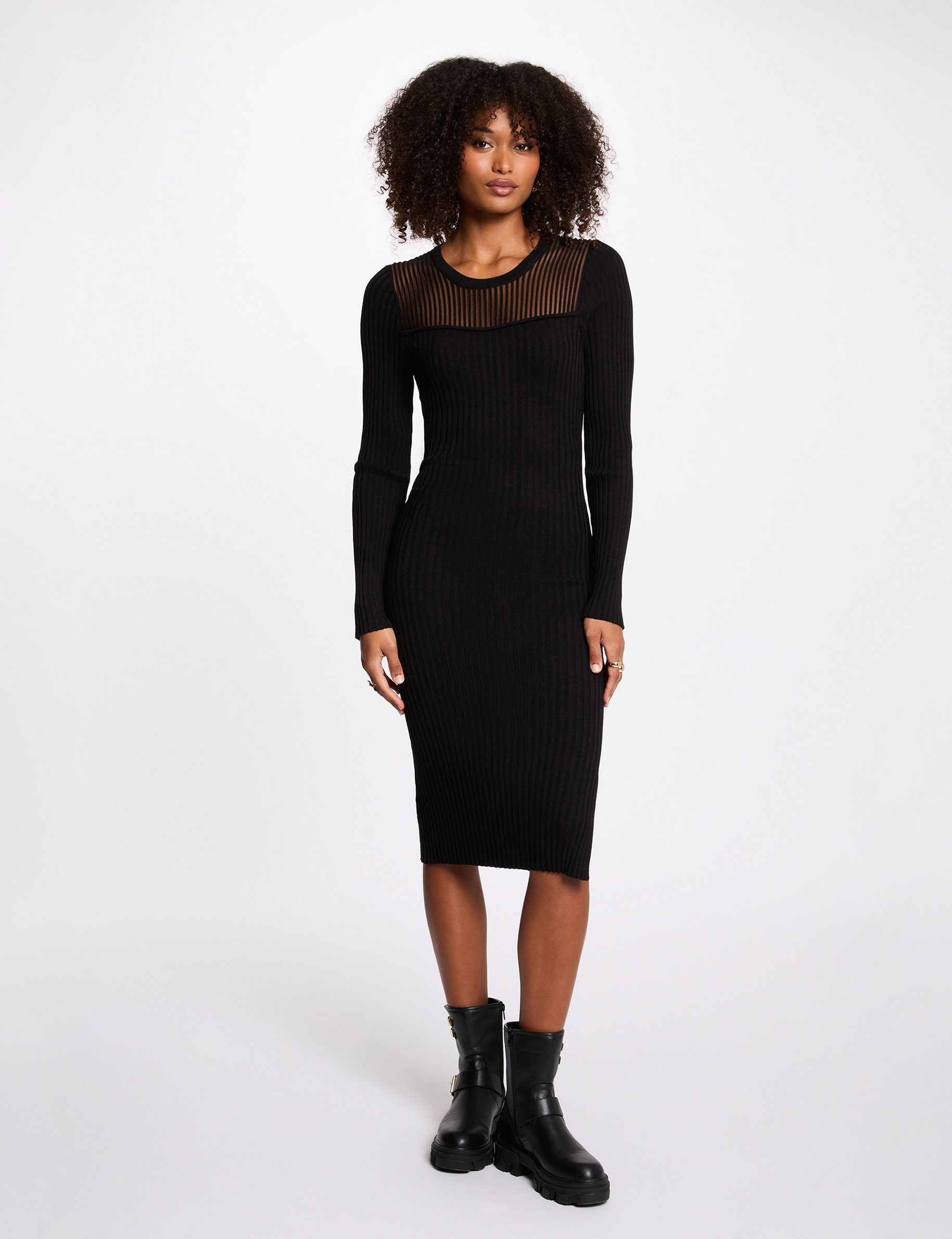 Robe longue ajourée noir femme
