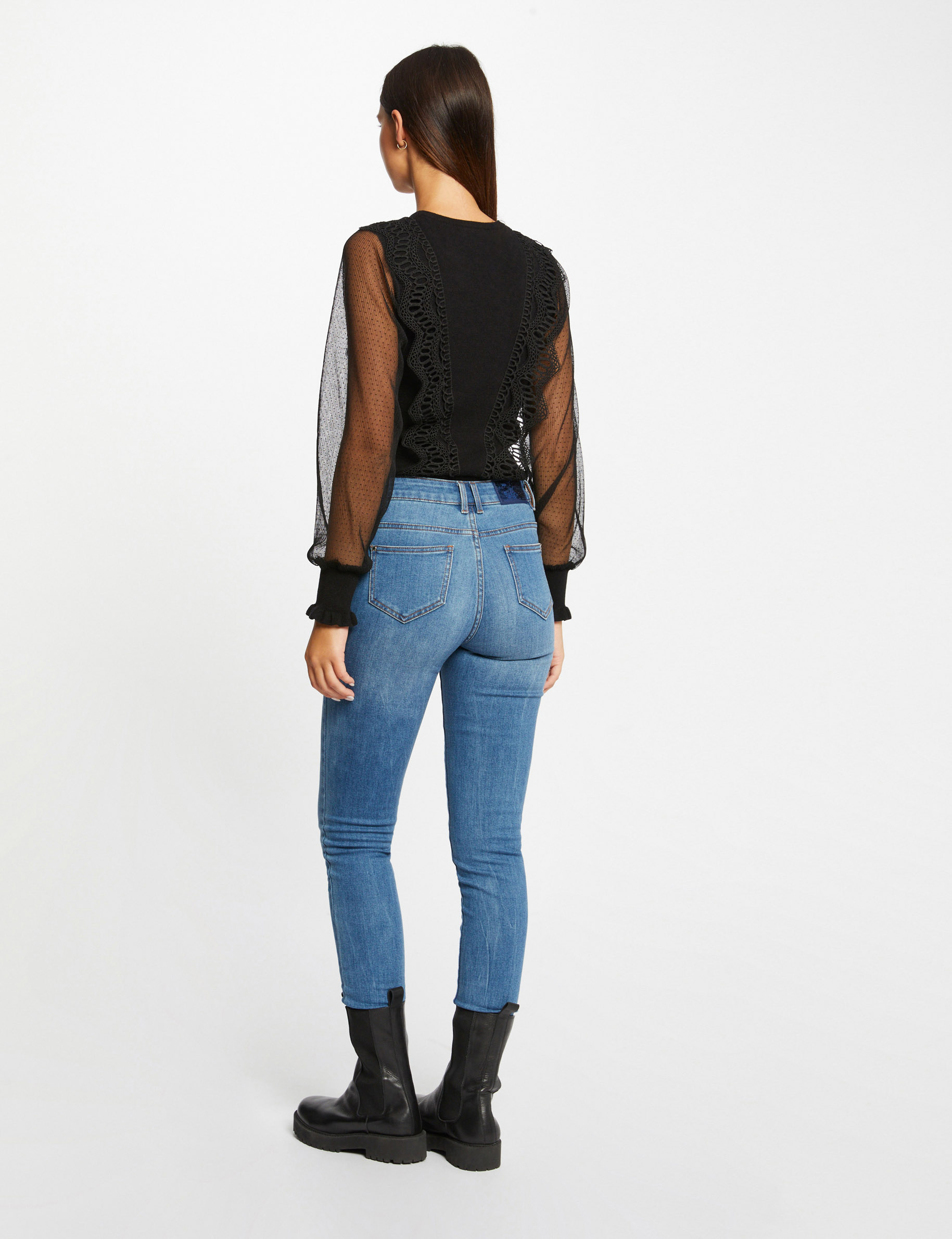 Long-sleeved jumper with dobby spot black ladies'