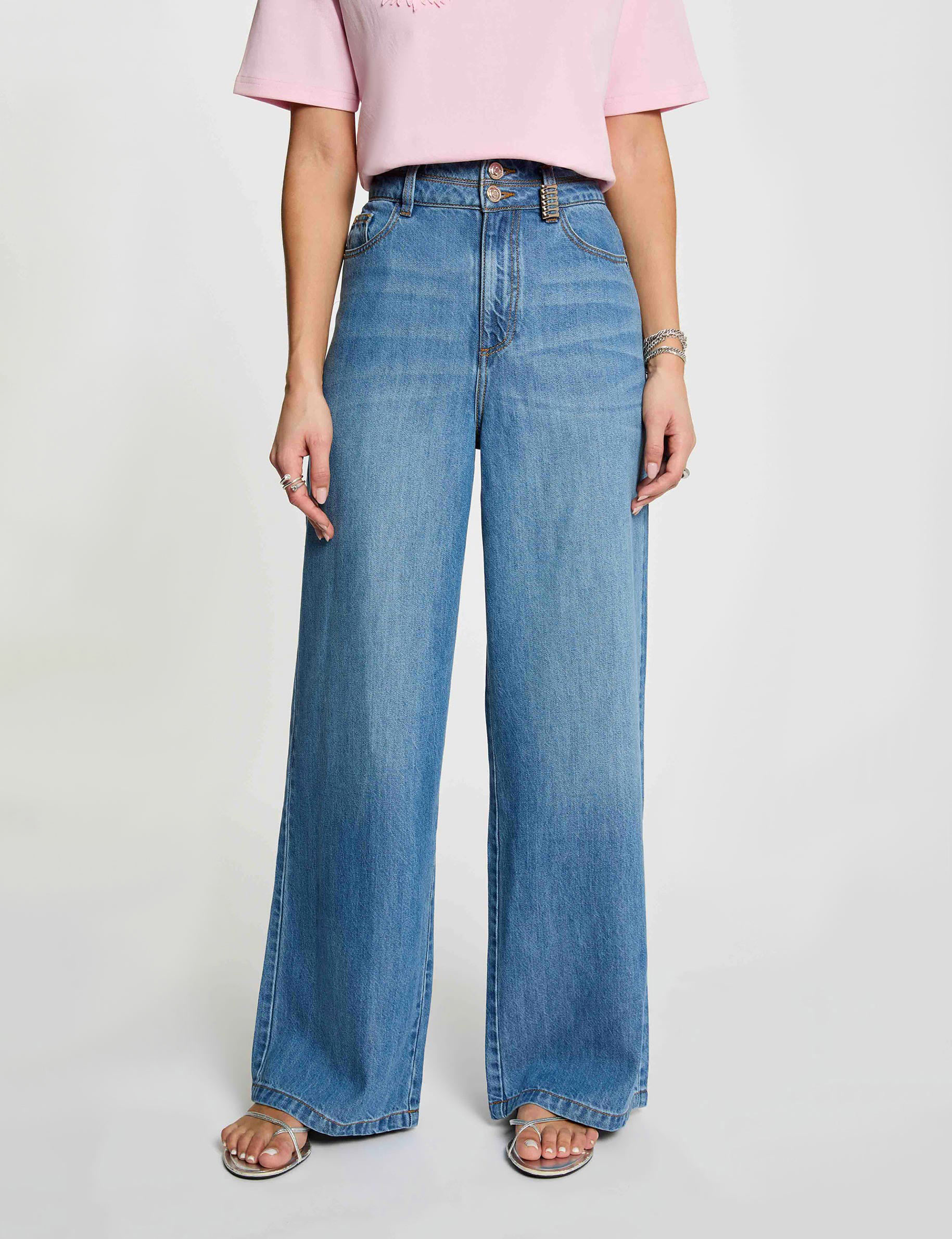 High-waisted wide-leg trousers denim stone women