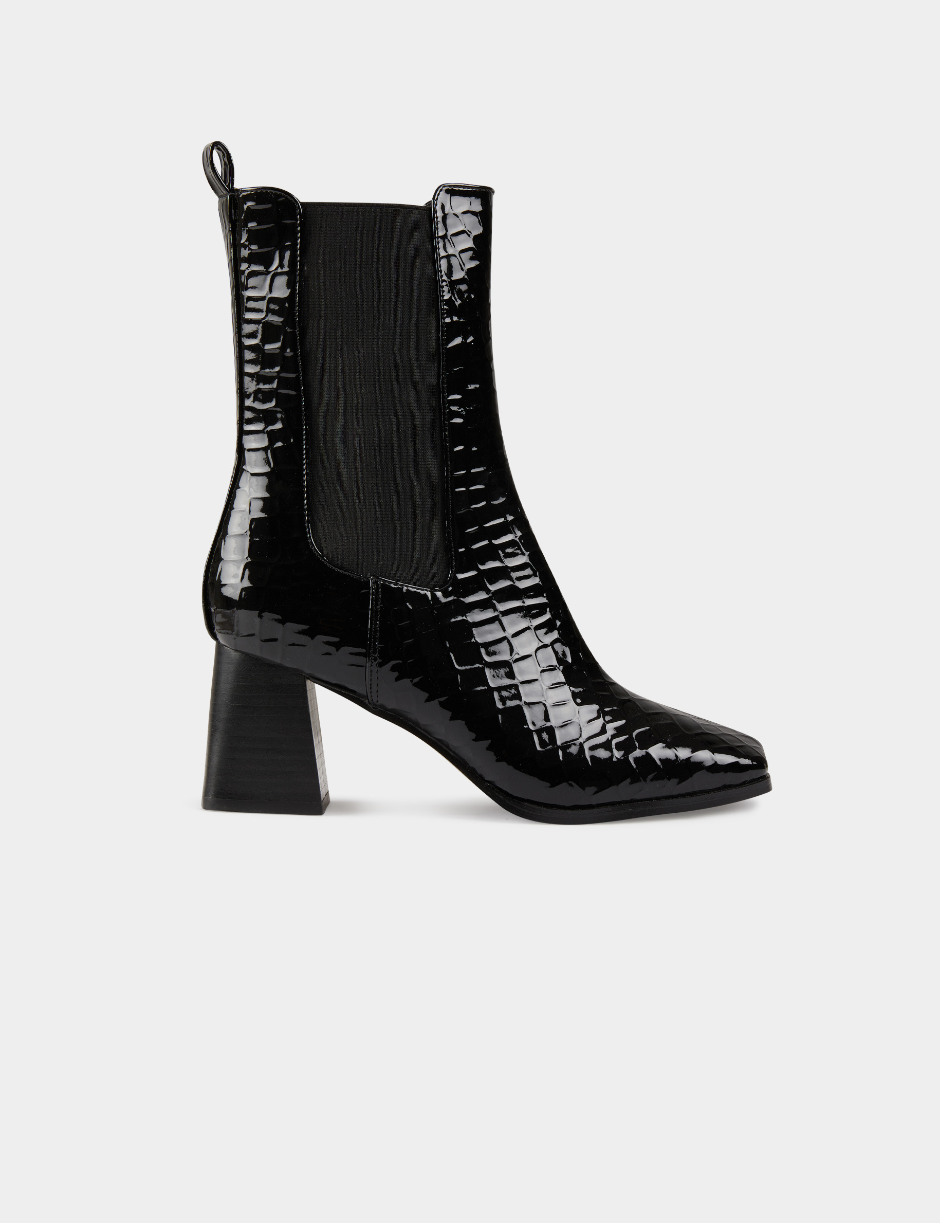 Patent croc effect boots with heels black ladies'