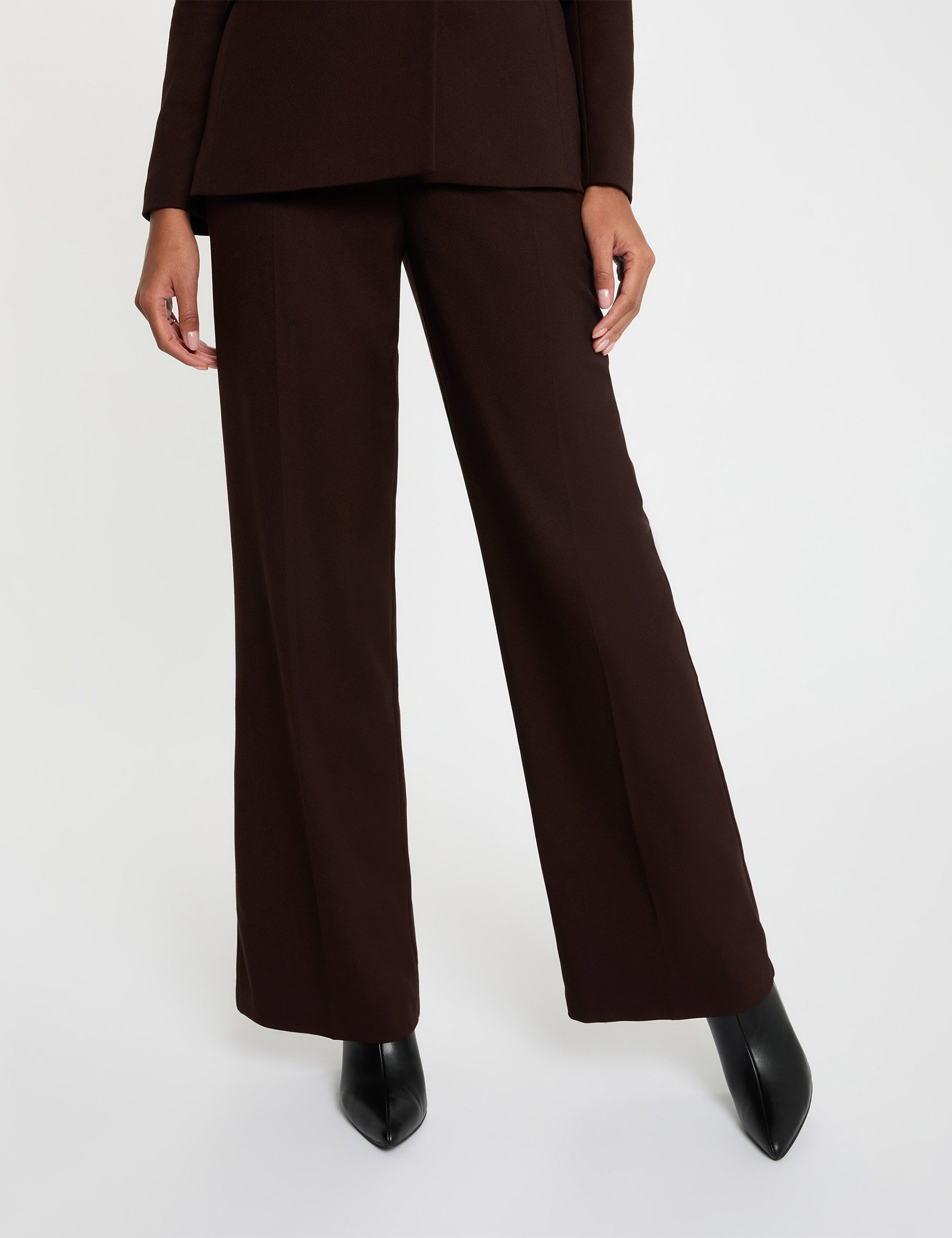 High-waisted wide-leg trousers dark brown women