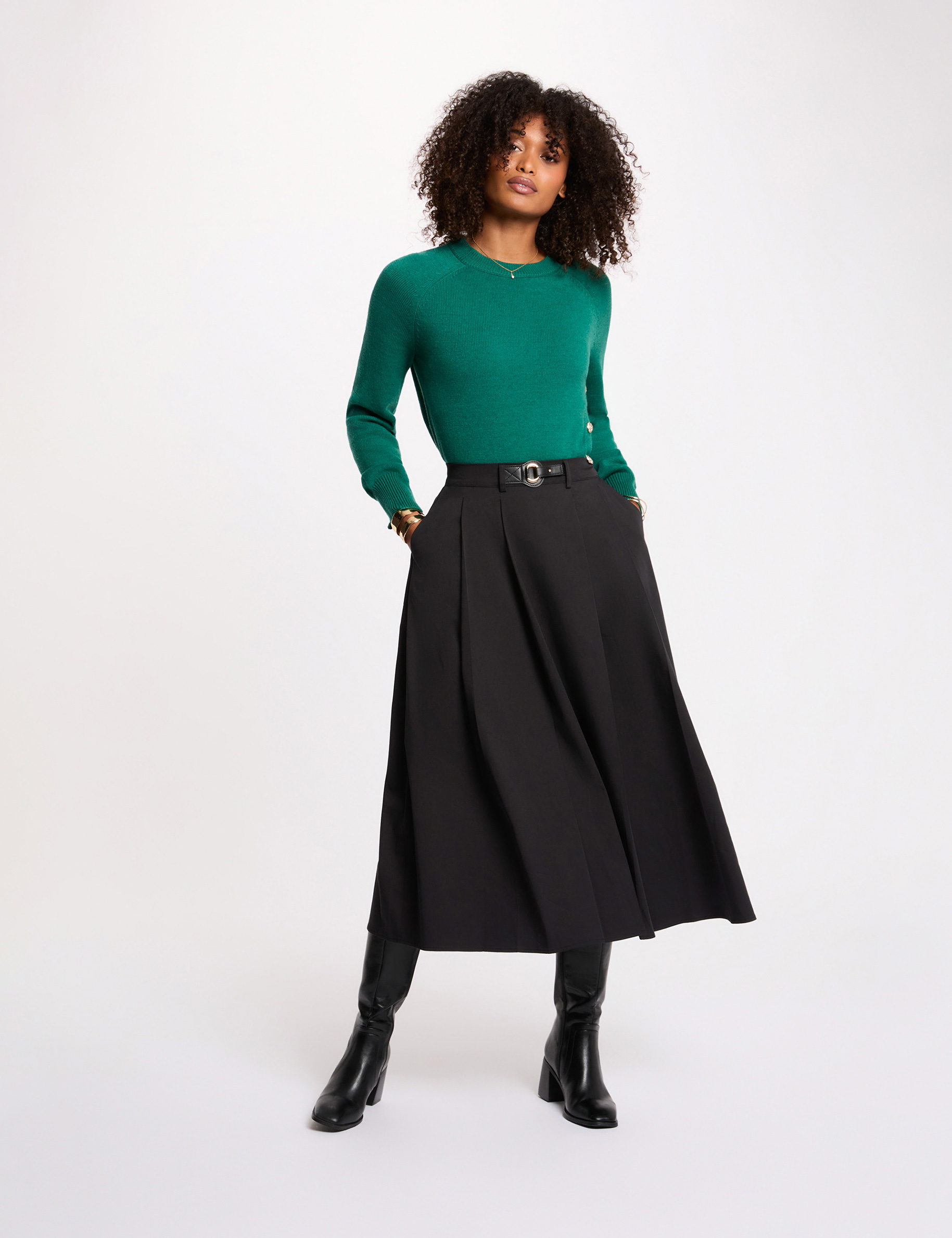 high waisted flared skirt black women High-waisted flared skirt black women
