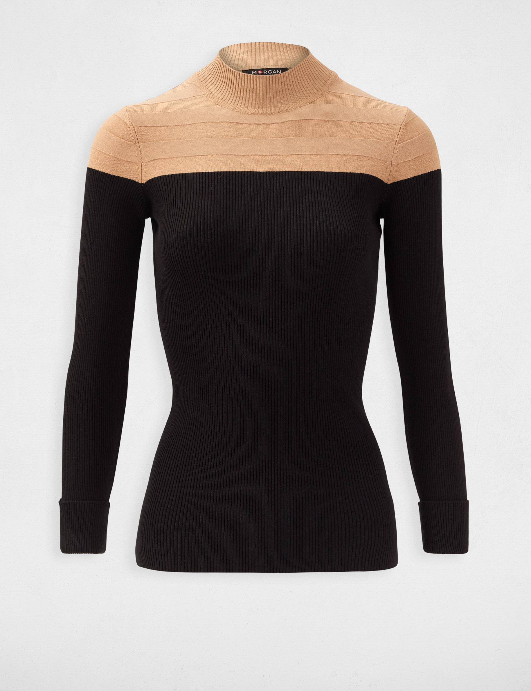 Long-sleeved jumper with high neck camel women