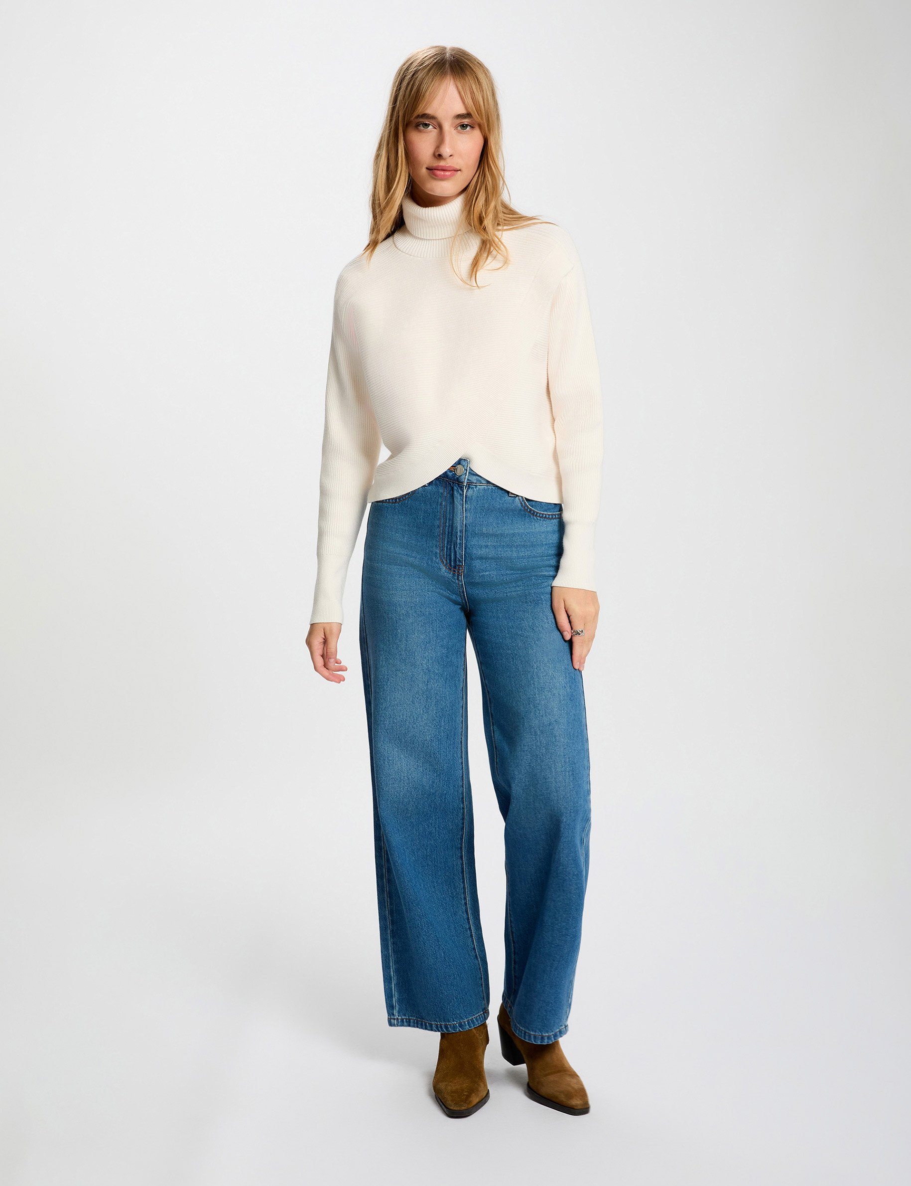 long sleeved jumper wrap over effect ivory women Long-sleeved jumper wrap-over effect ivory women