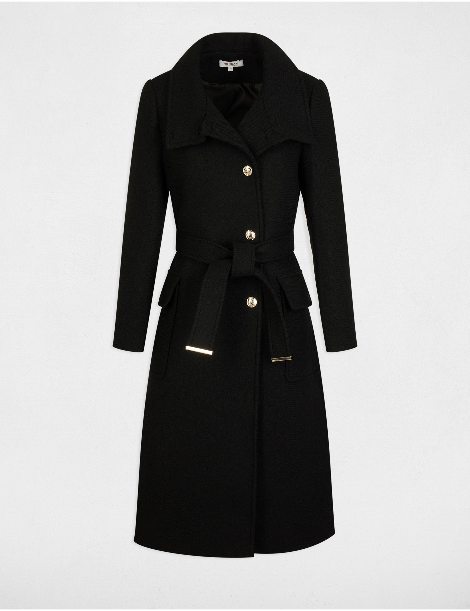 belted long coat black women Belted long coat black women