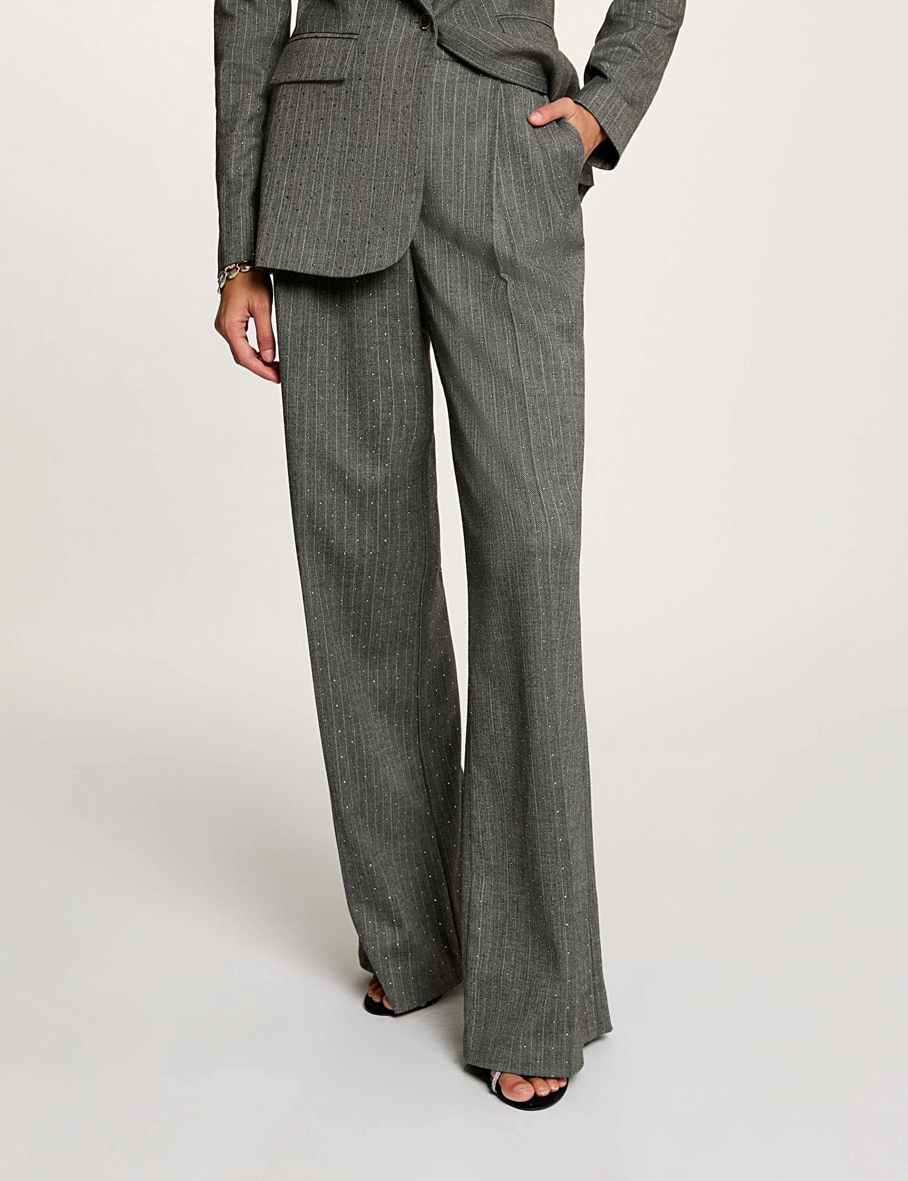 Striped straight trousers mid-grey women