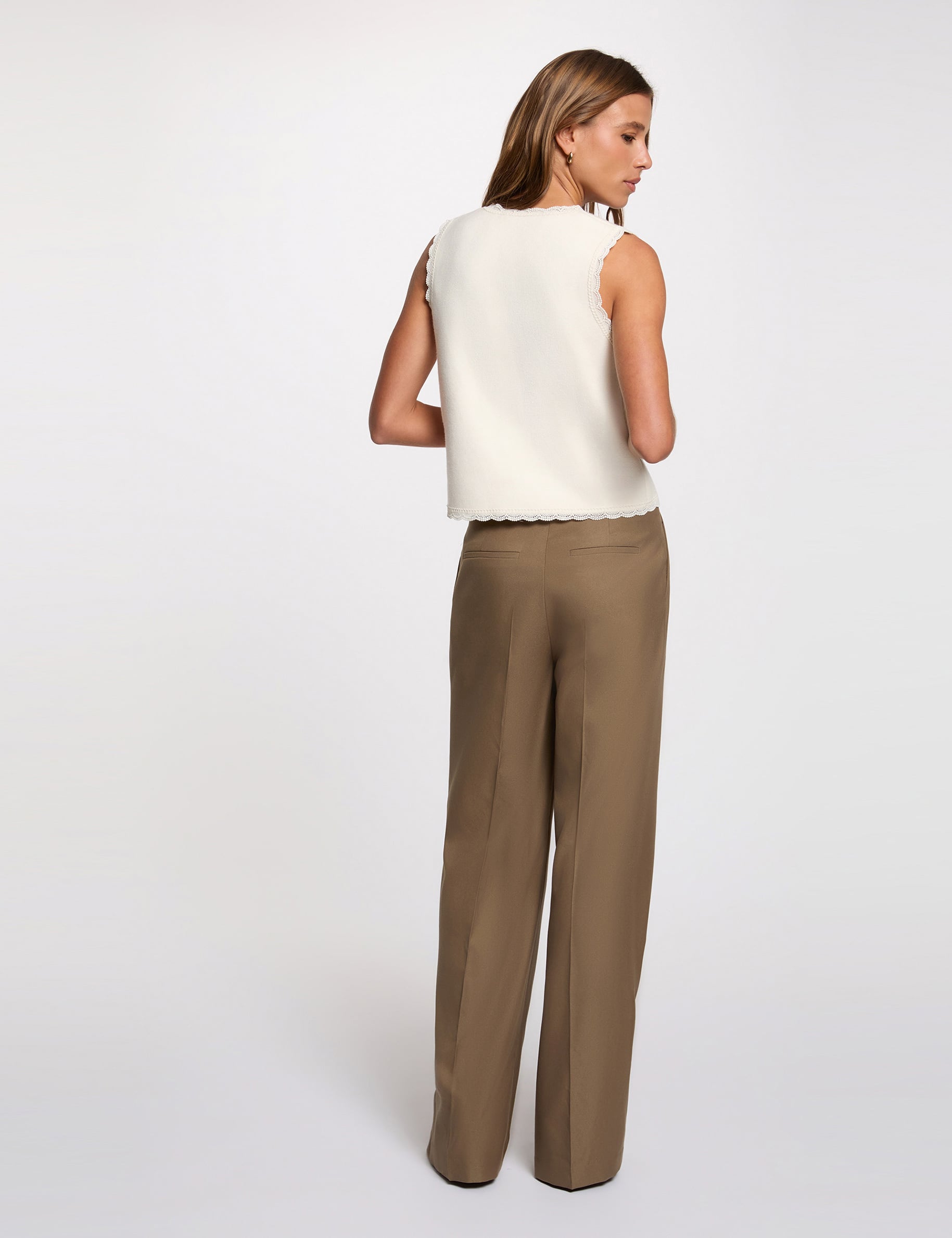 Fitted cardigan with round neck ivory women