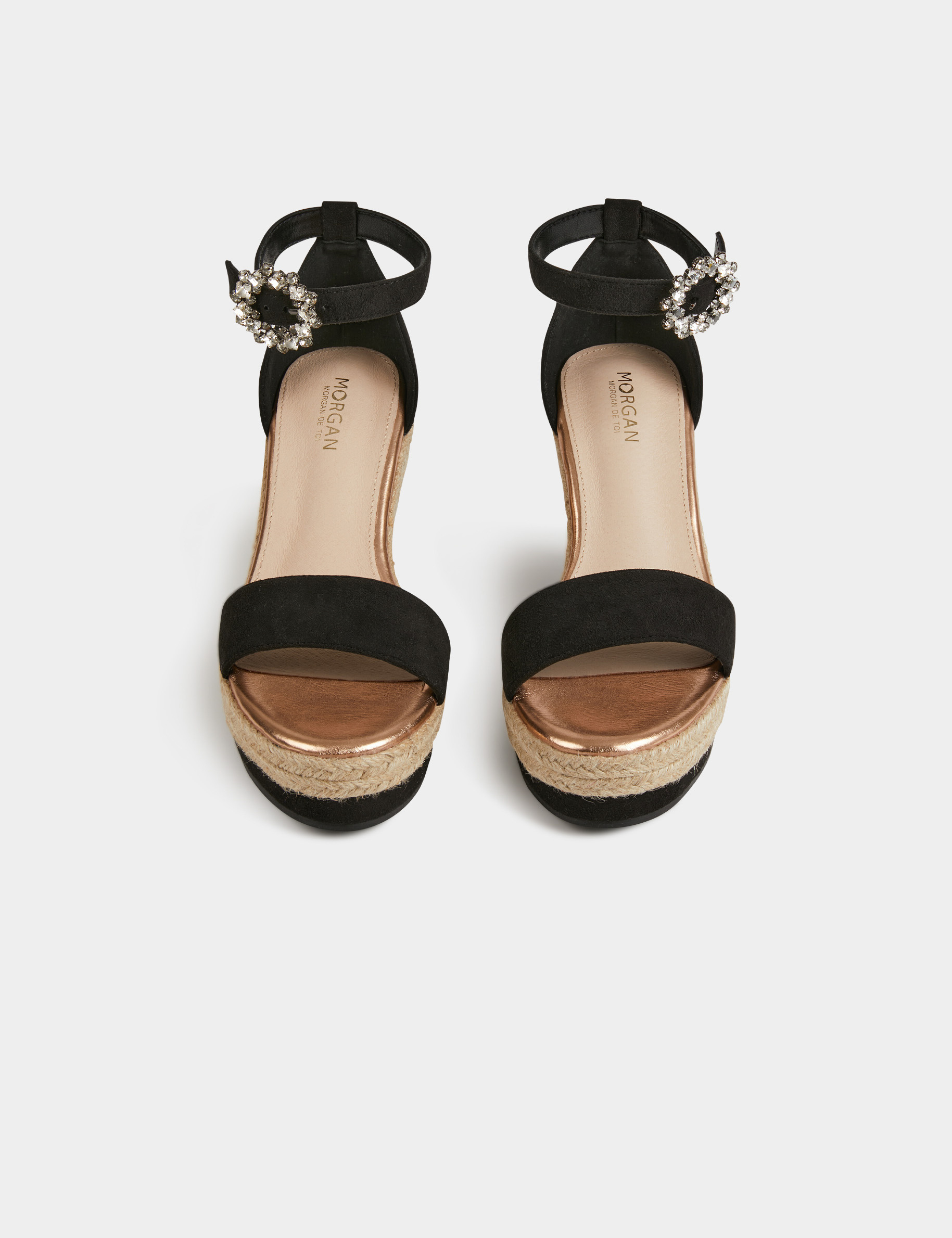 Sandals with wedge heels and buckles black ladies' Sandals with wedge heels and buckles black ladies'