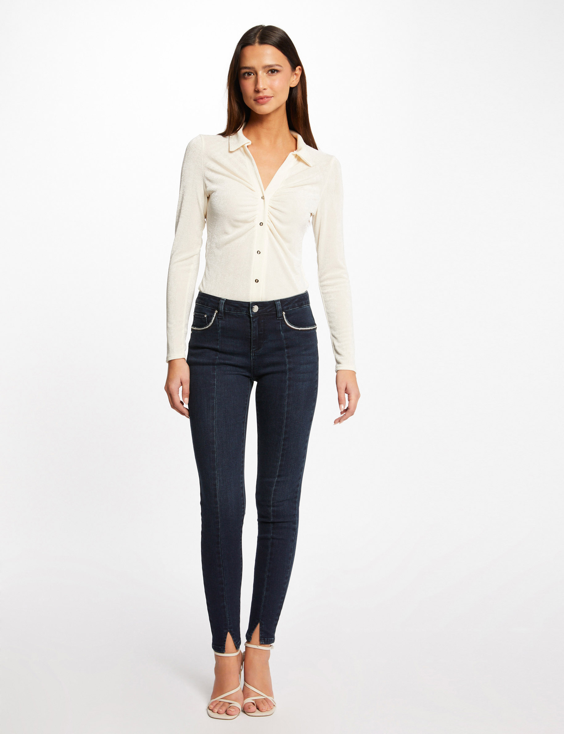 Long-sleeved t-shirt with buttons ivory ladies' Long-sleeved t-shirt with buttons ivory ladies'