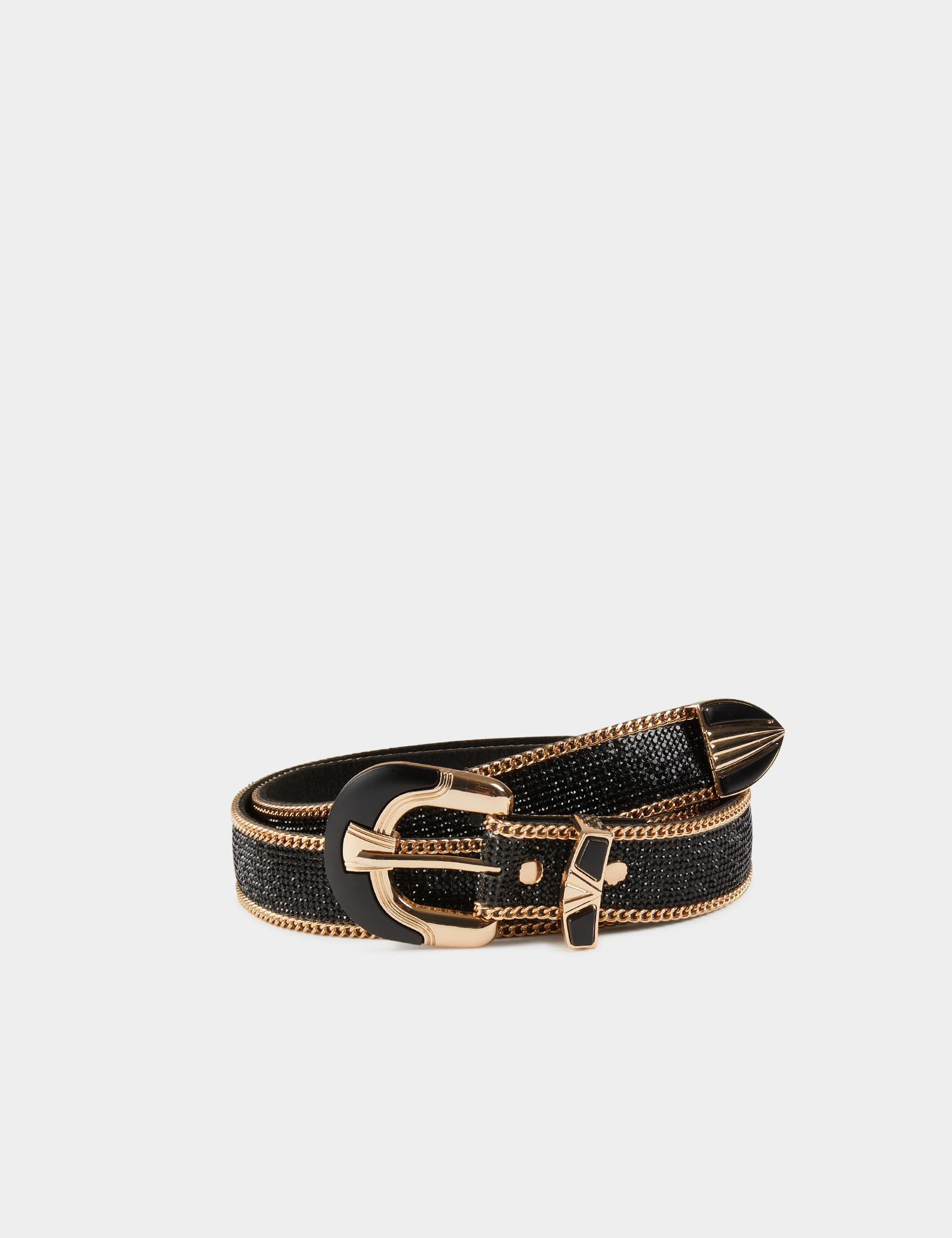 Belt with rhinestones and chains black ladies