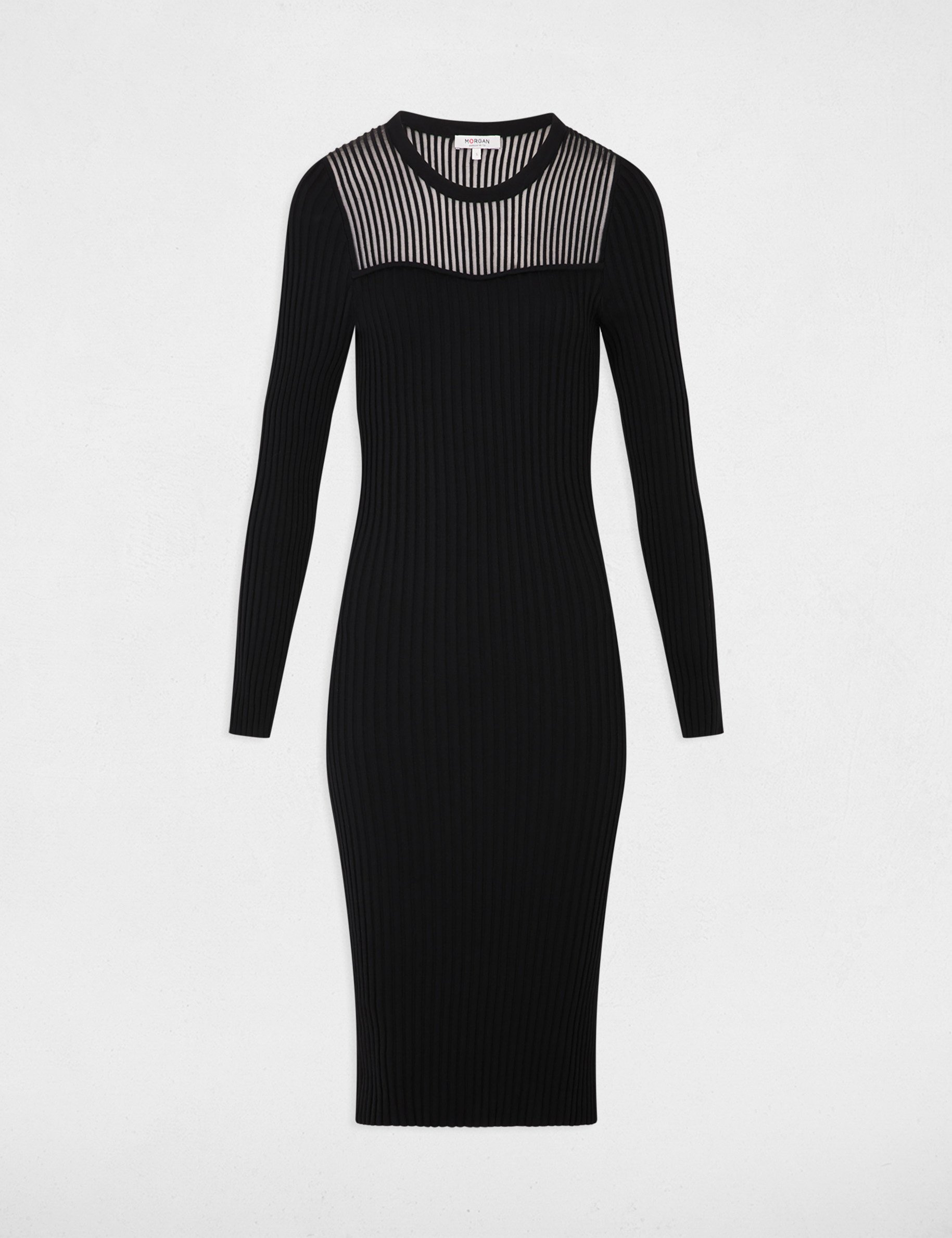 Robe longue ajourée noir femme