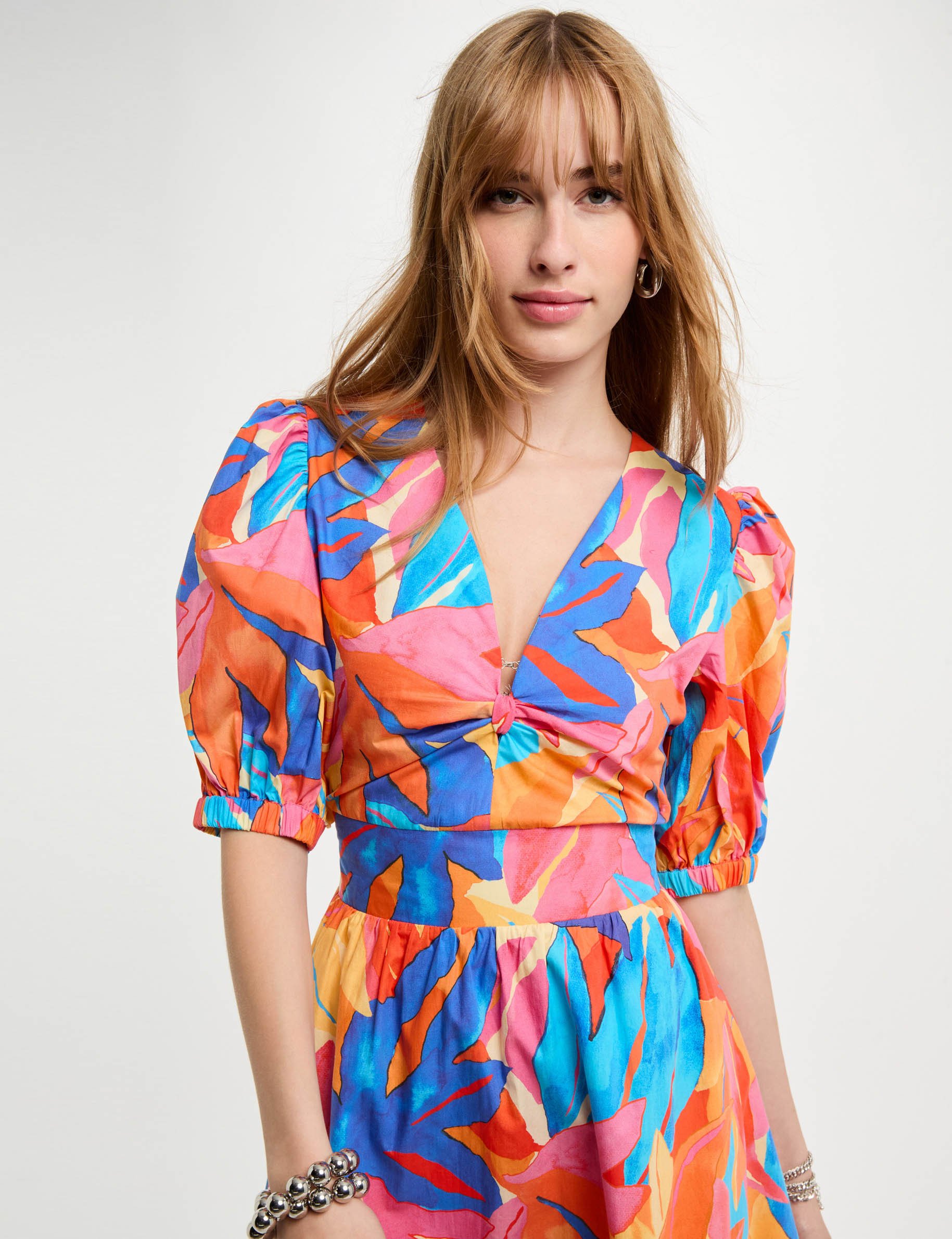 robe courte evasee imprimee multicolore femme Robe courte évasée imprimée multicolore femme