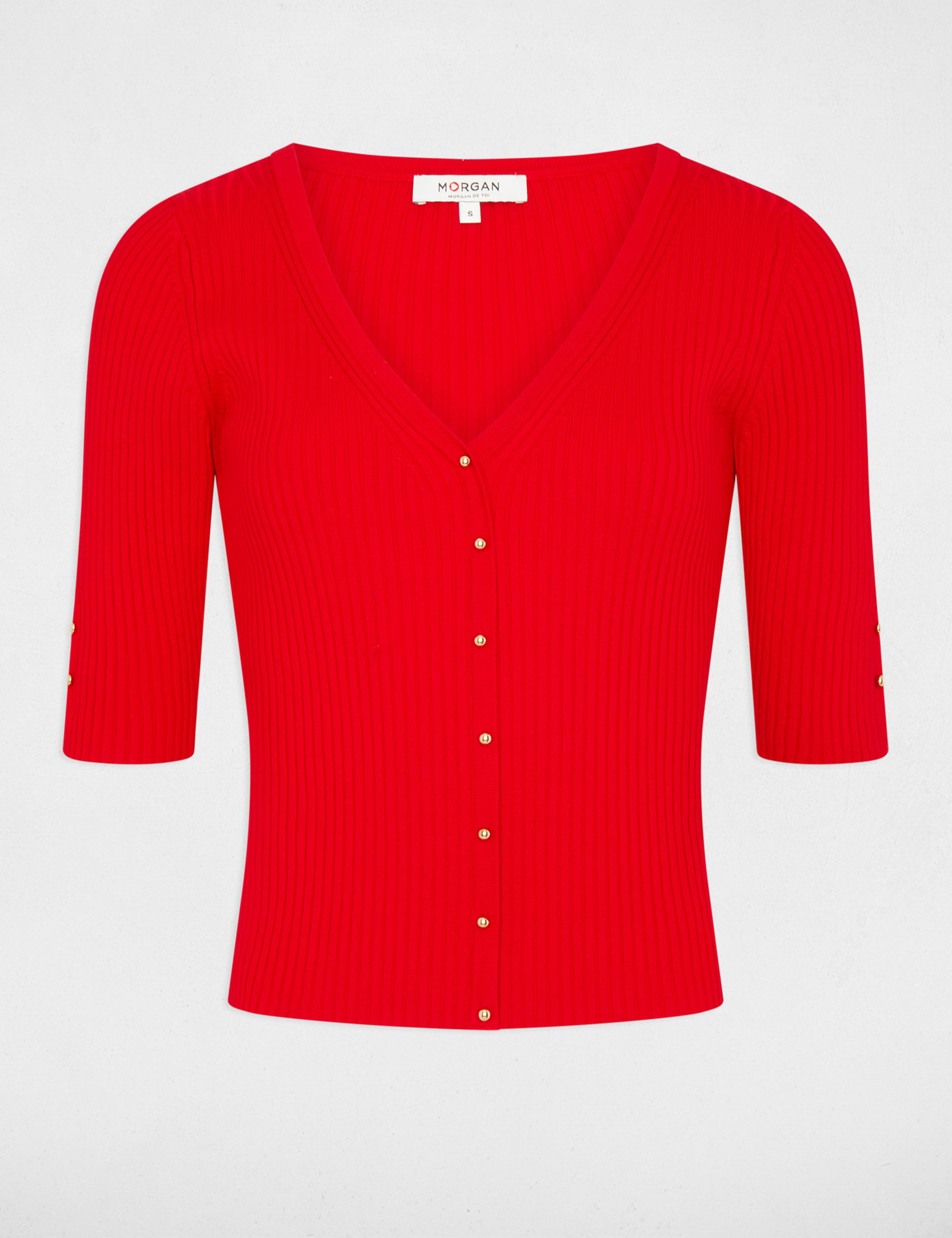 Jumper V-neck short sleeves red ladies'