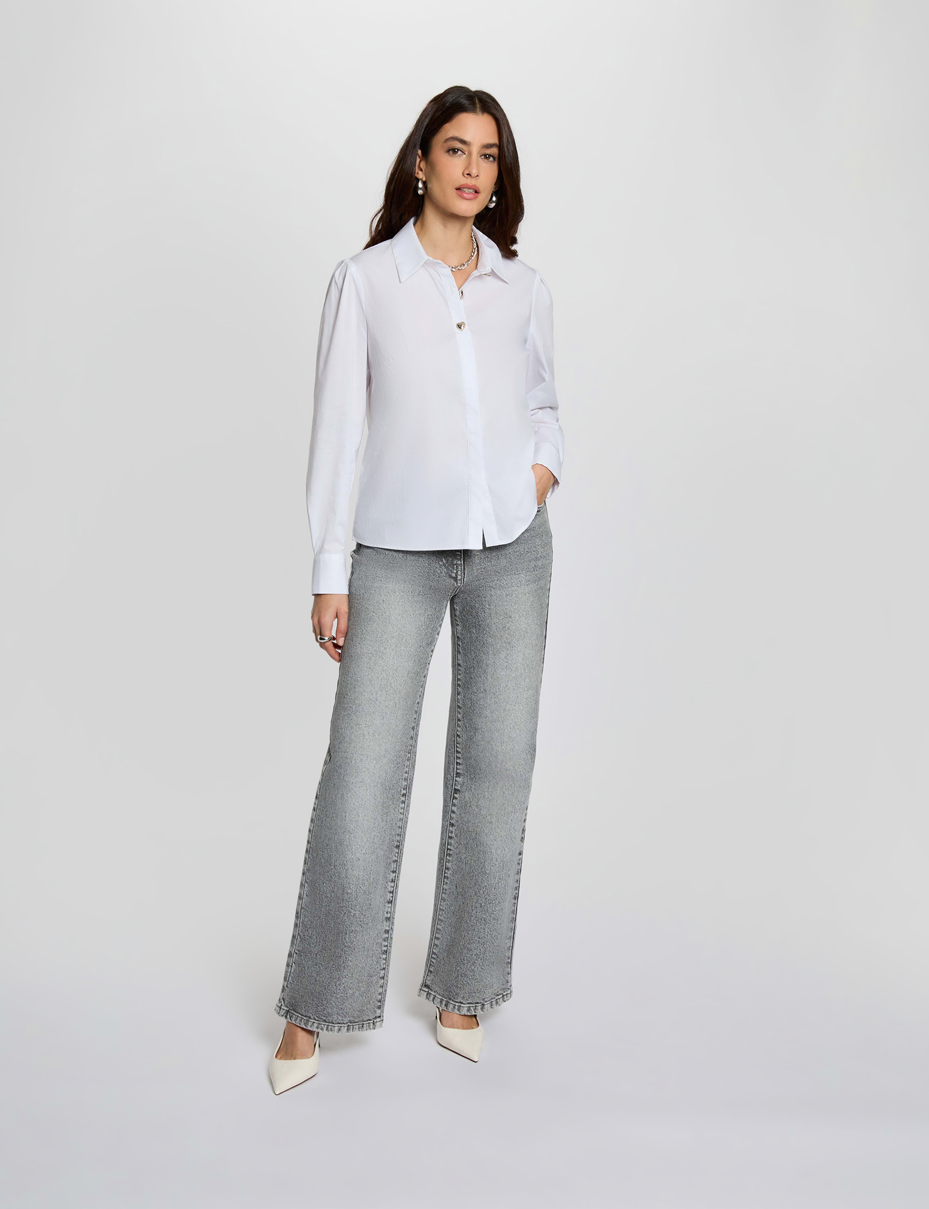 Straight shirt with notched collar white women