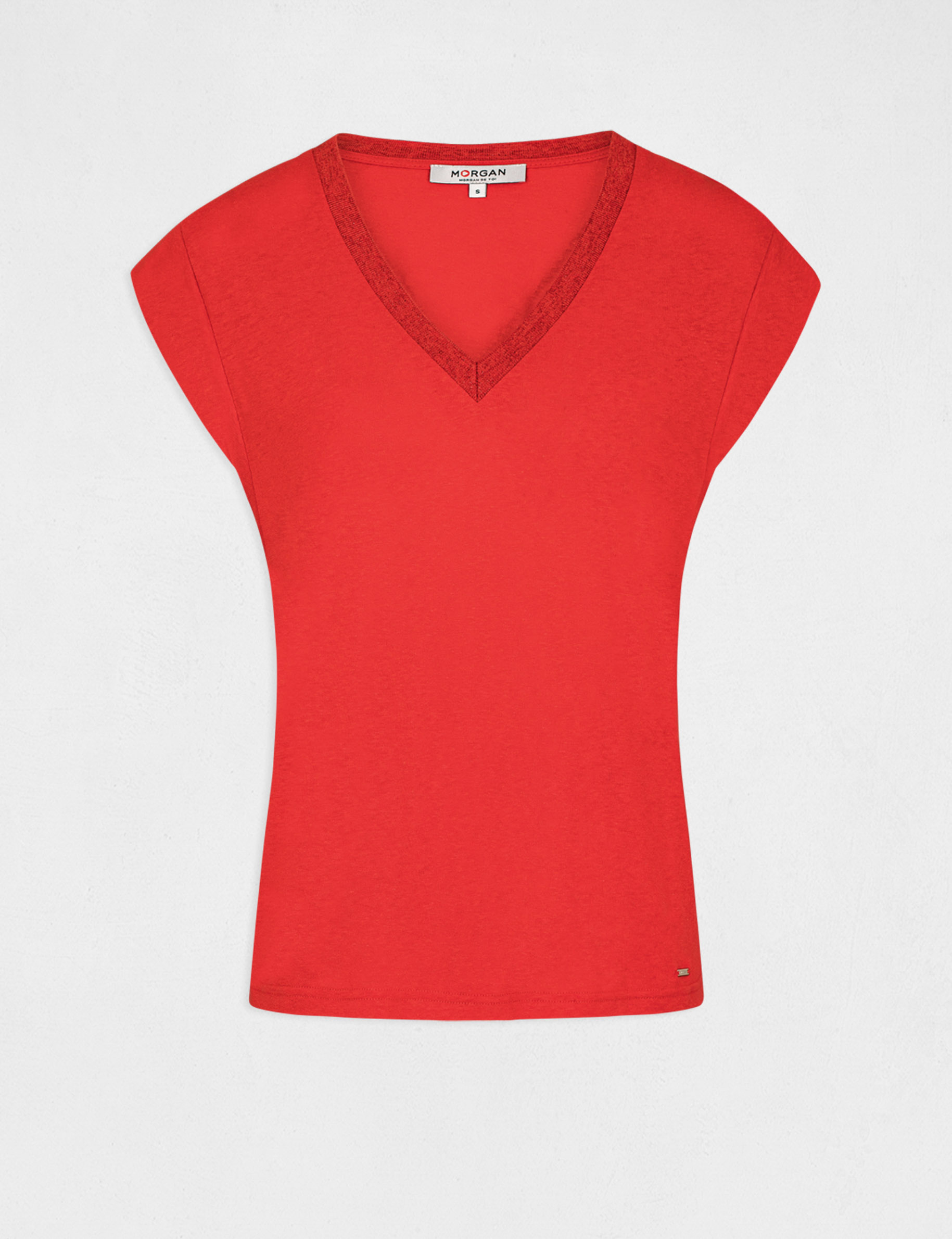 Short-sleeved t-shirt with V-neck red ladies'