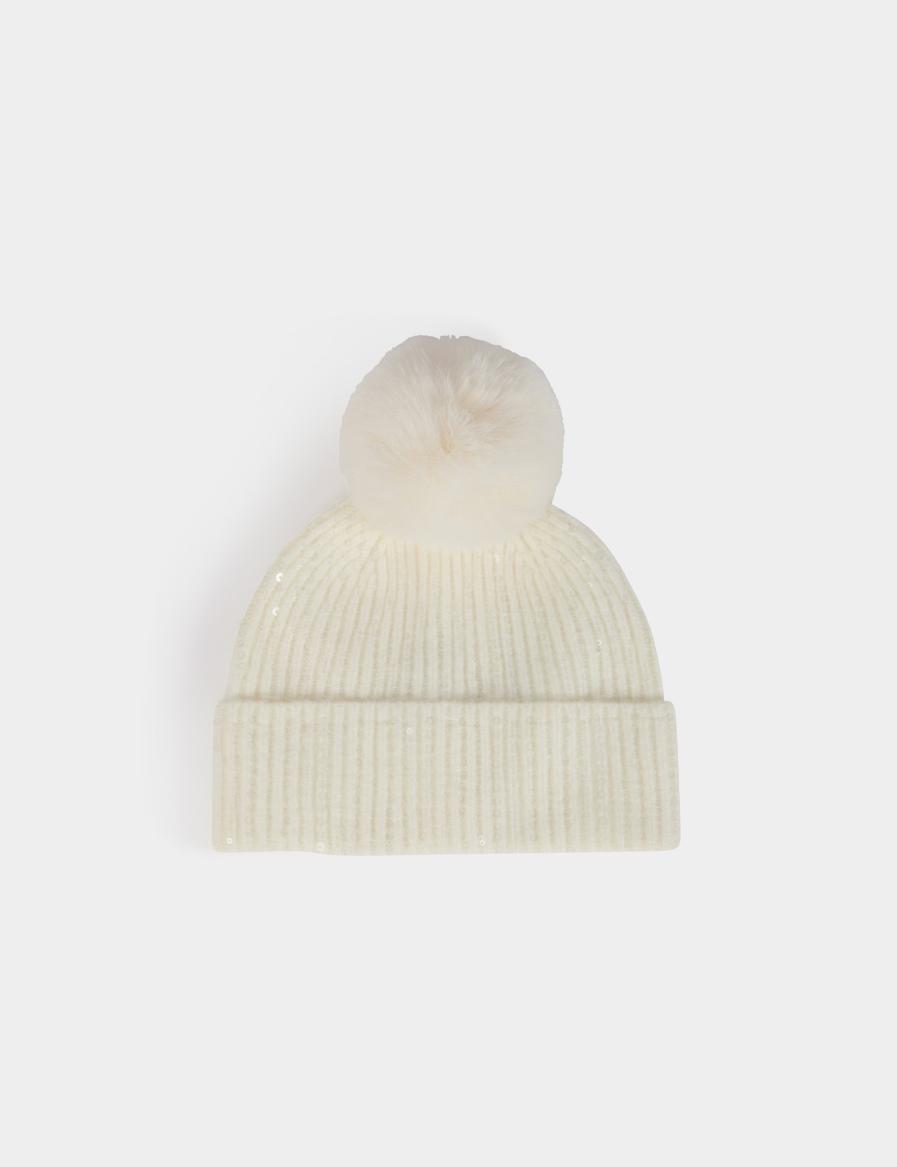 beanie pom pom and sequins ivory women Beanie pom-pom and sequins ivory women