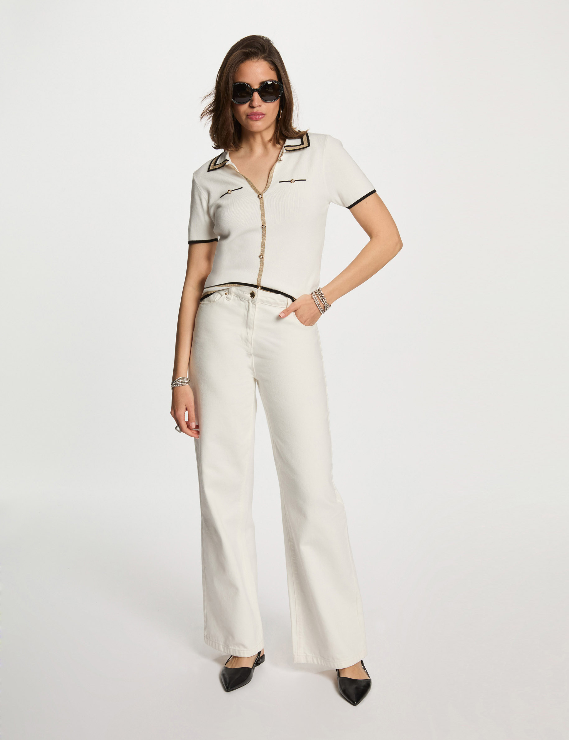 jumper polo collar and short sleeves white women Jumper polo collar and short sleeves white women