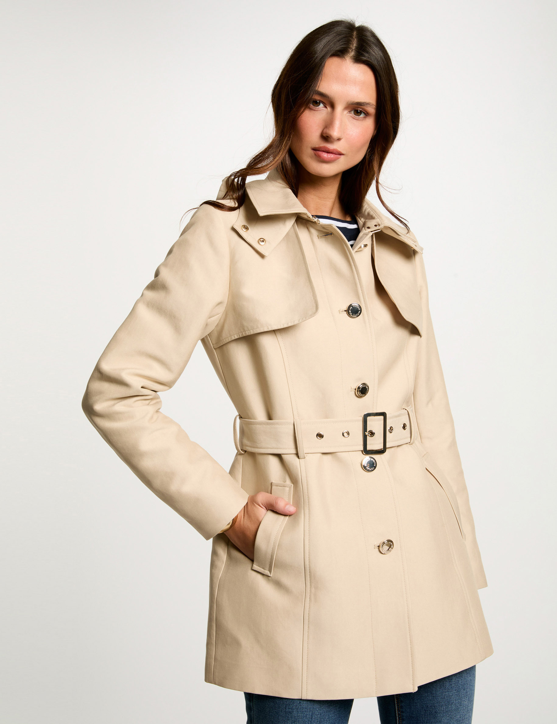 belted mid length trenchcoat sand women Belted mid-length trenchcoat sand women