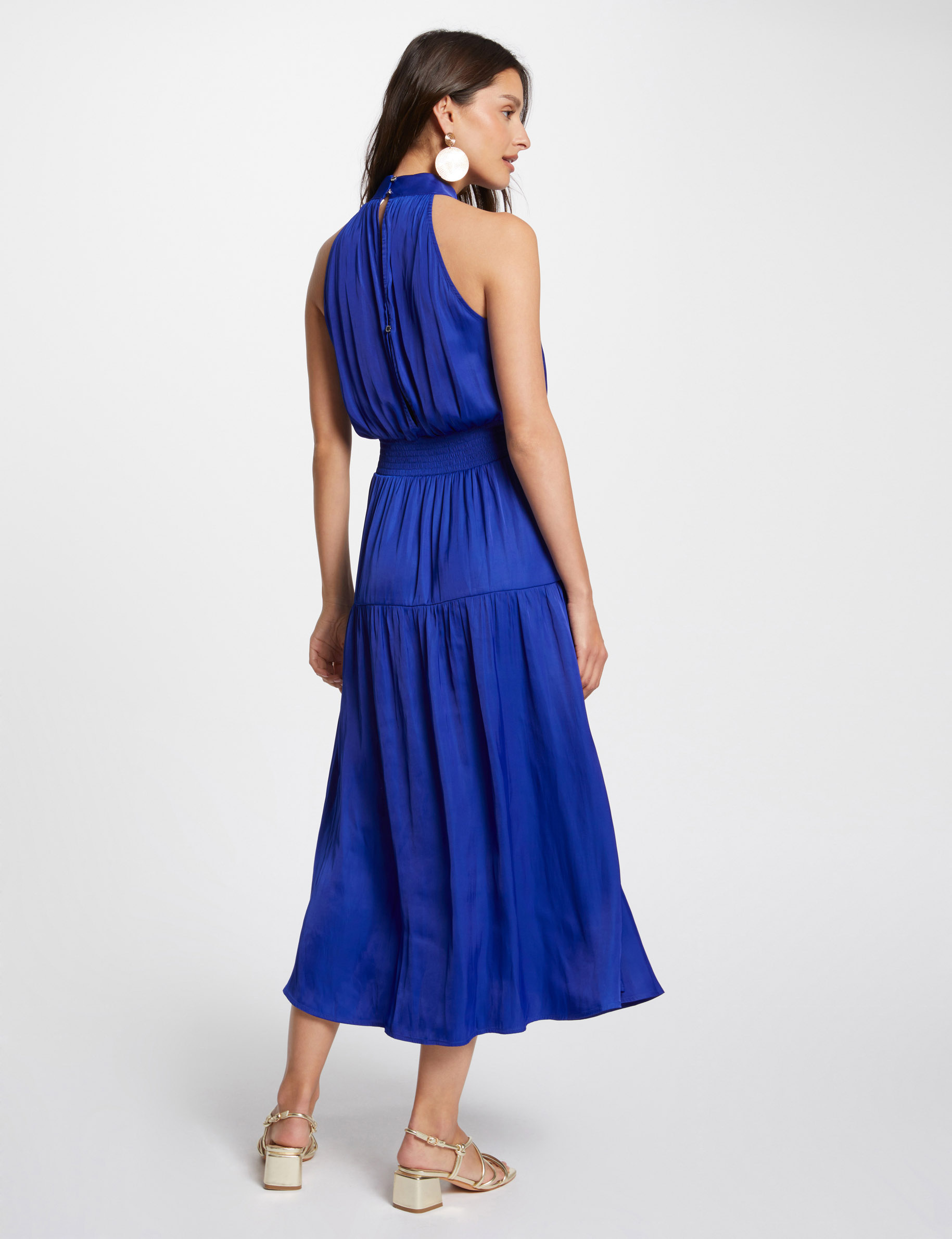 Maxi waisted satin dress electric blue women Morgan