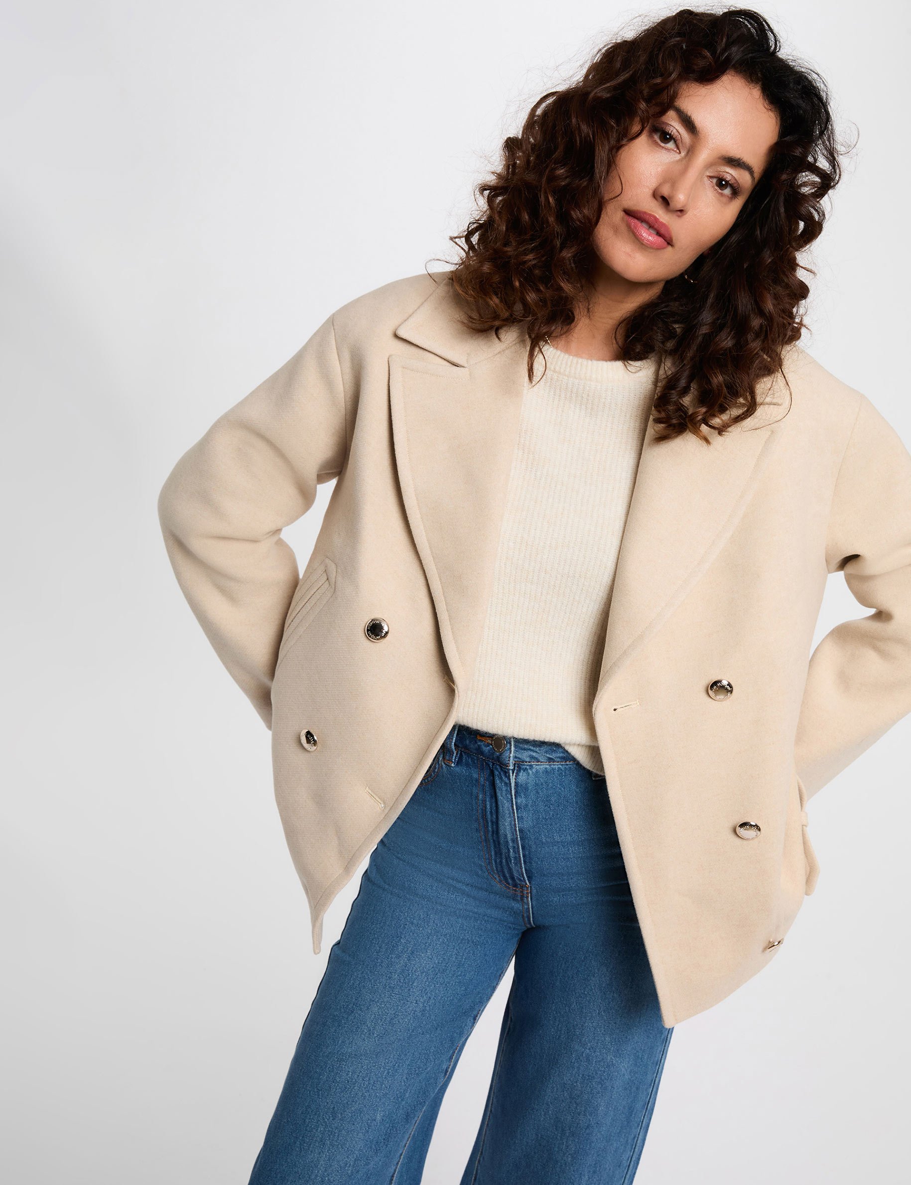 short boucle jacket beige women Short boucle jacket beige women