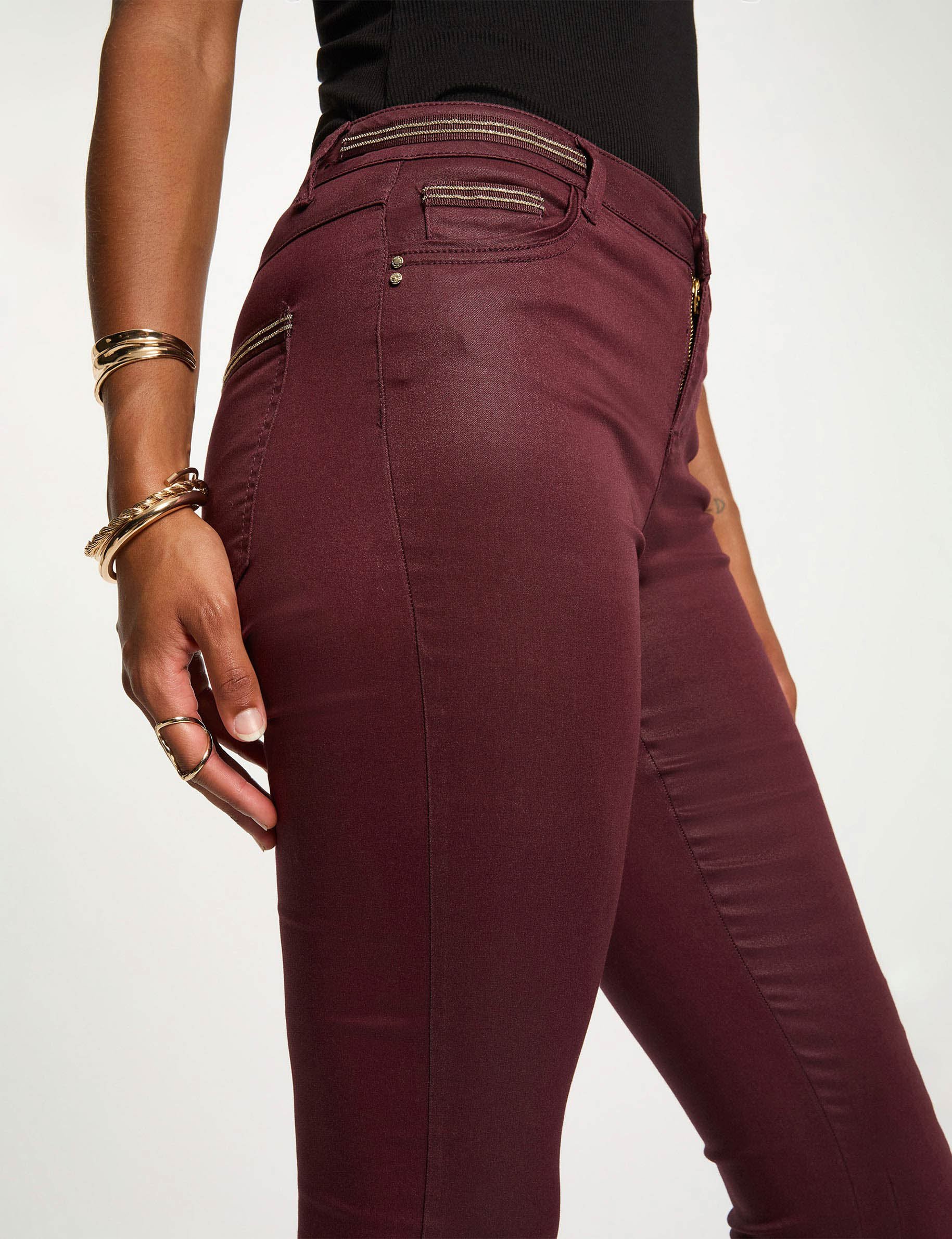 slim trousers with wet effect plum women Slim trousers with wet effect plum women