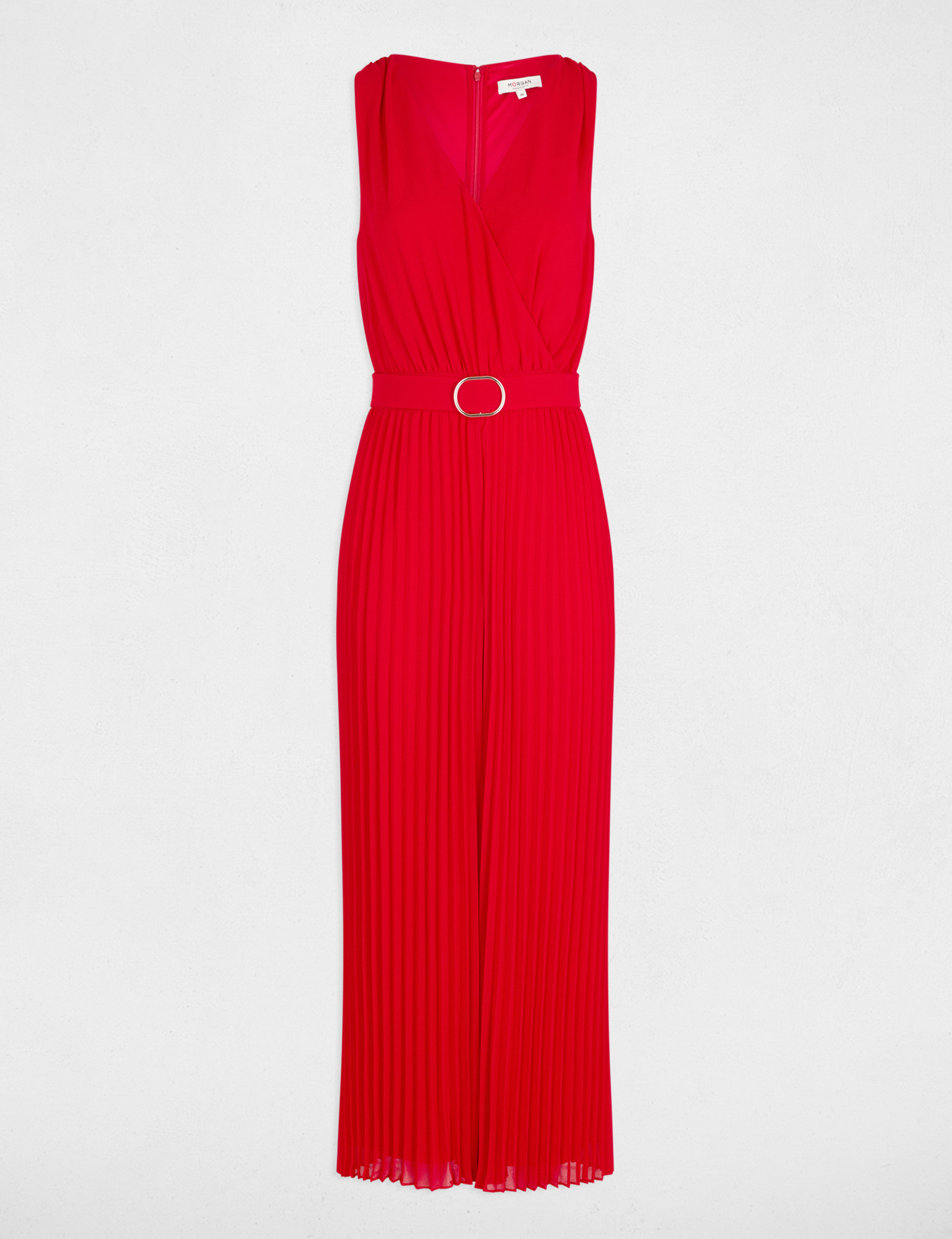 Loose jumpsuit with pleated legs red women