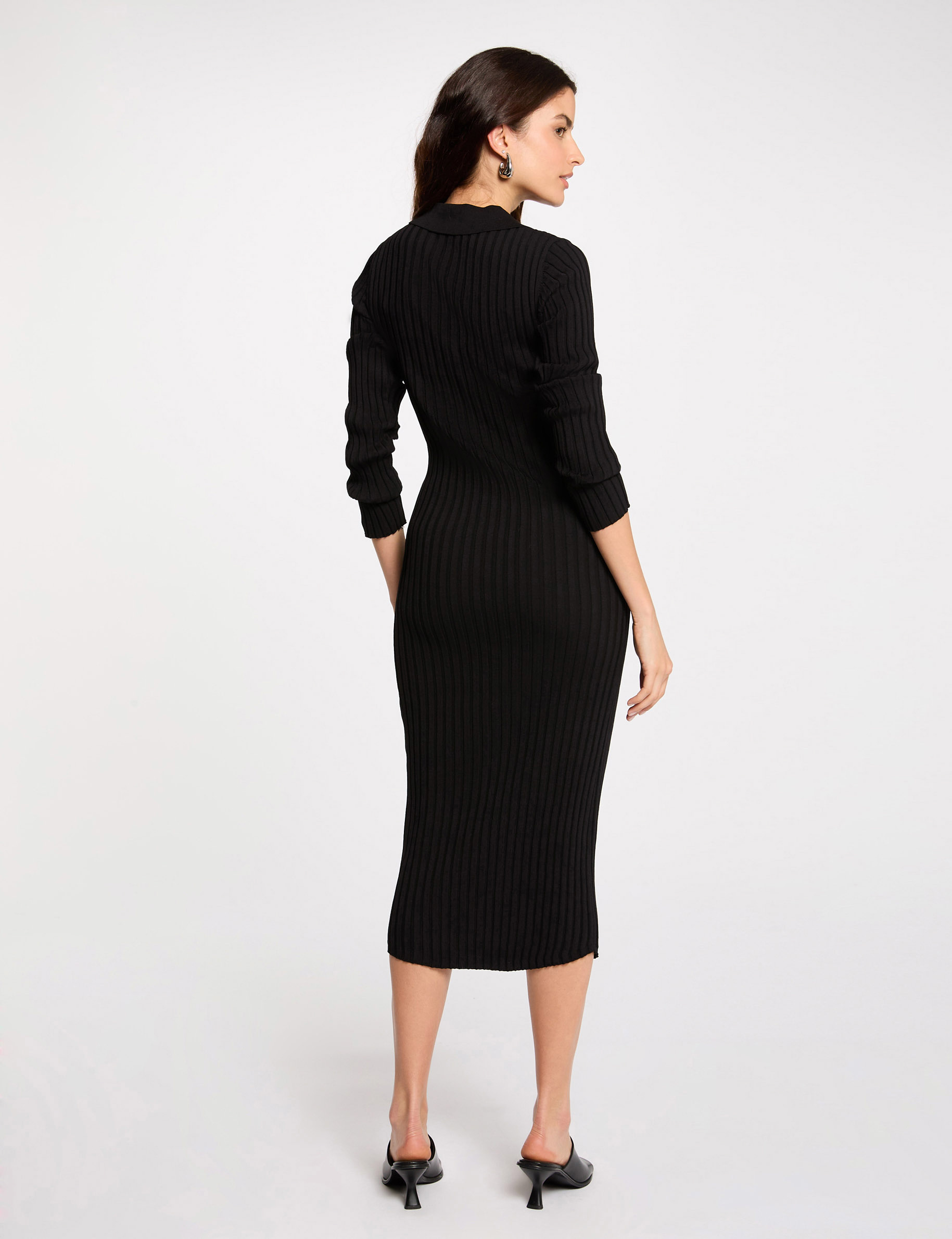 robe tricot ajustee cotelee noir femme Robe tricot ajustée côtelée noir femme