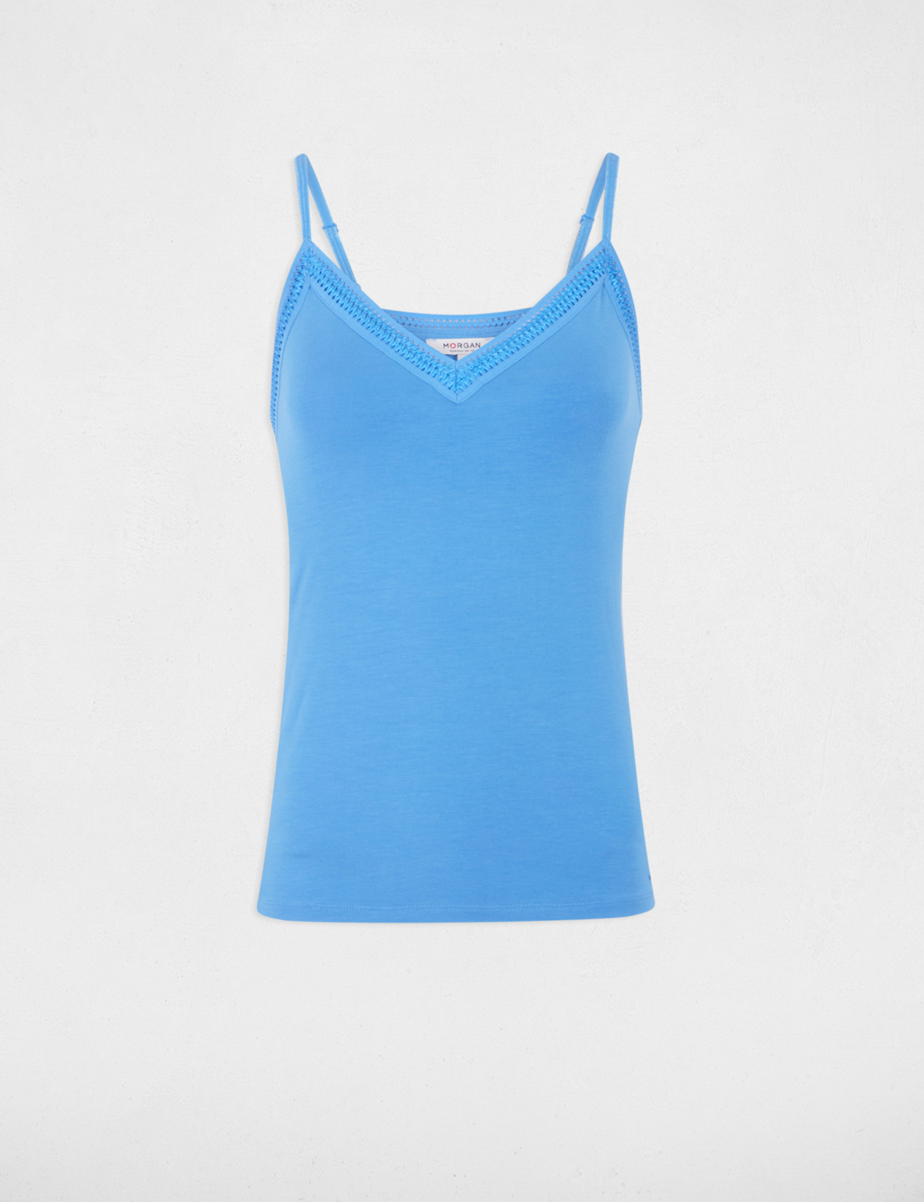 vest top thin straps with lace strips blue women Vest top thin straps with lace strips blue women